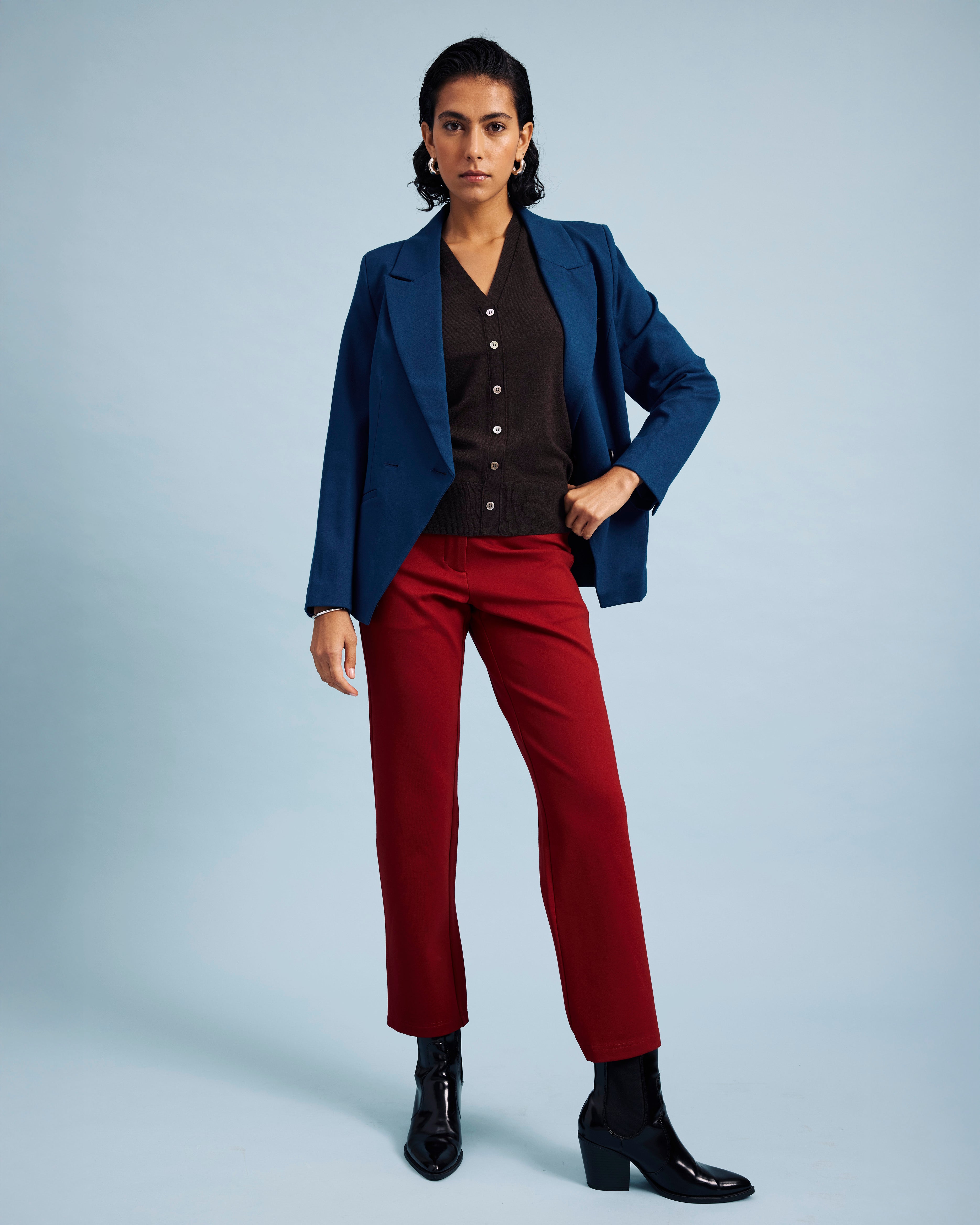 Long Cigarette Ponte Pants - Garnet