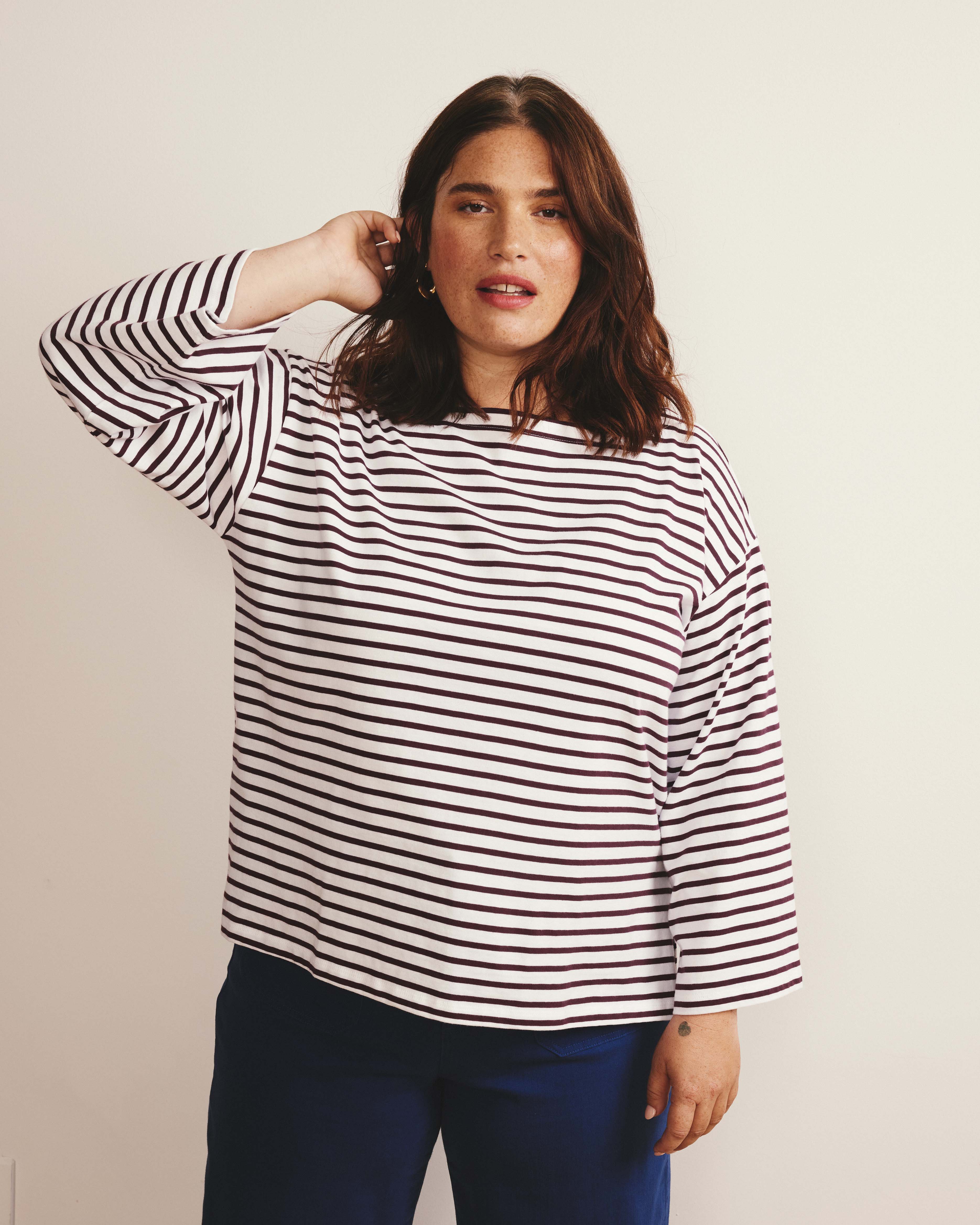 Montauk Breton Stripe Bell Sleeve Top - White/Gamay Stripe