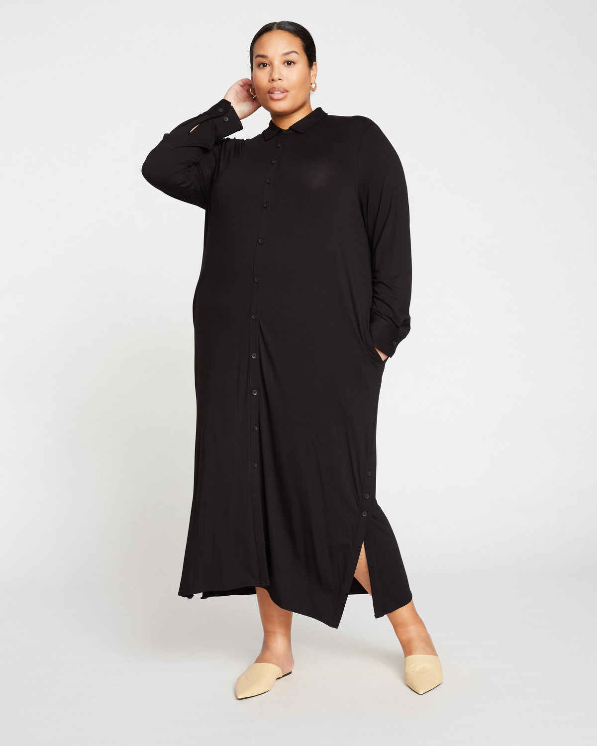 Sally Liquid Jersey Shirt Dress - Black