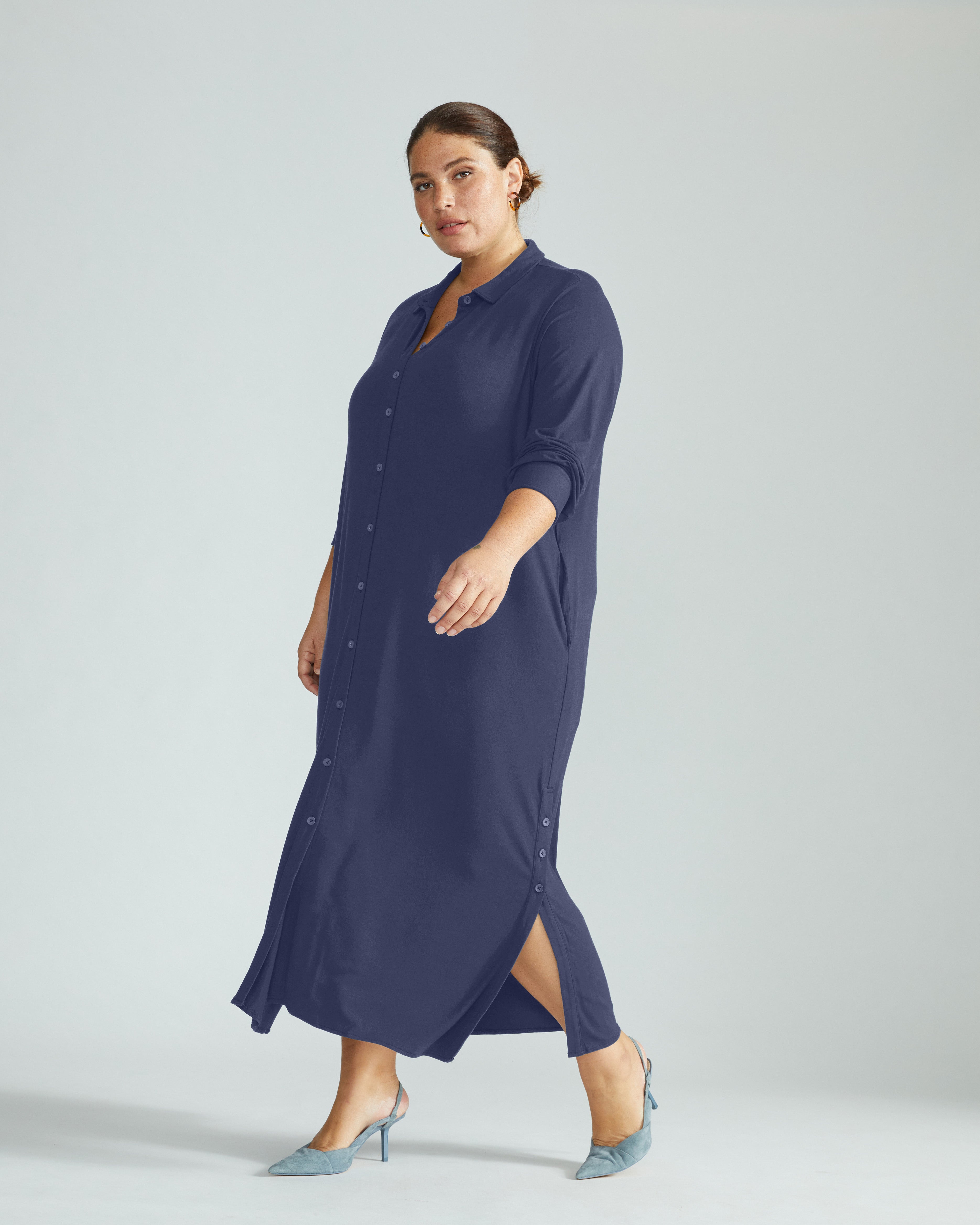 Sally Liquid Jersey Shirt Dress - Midnight