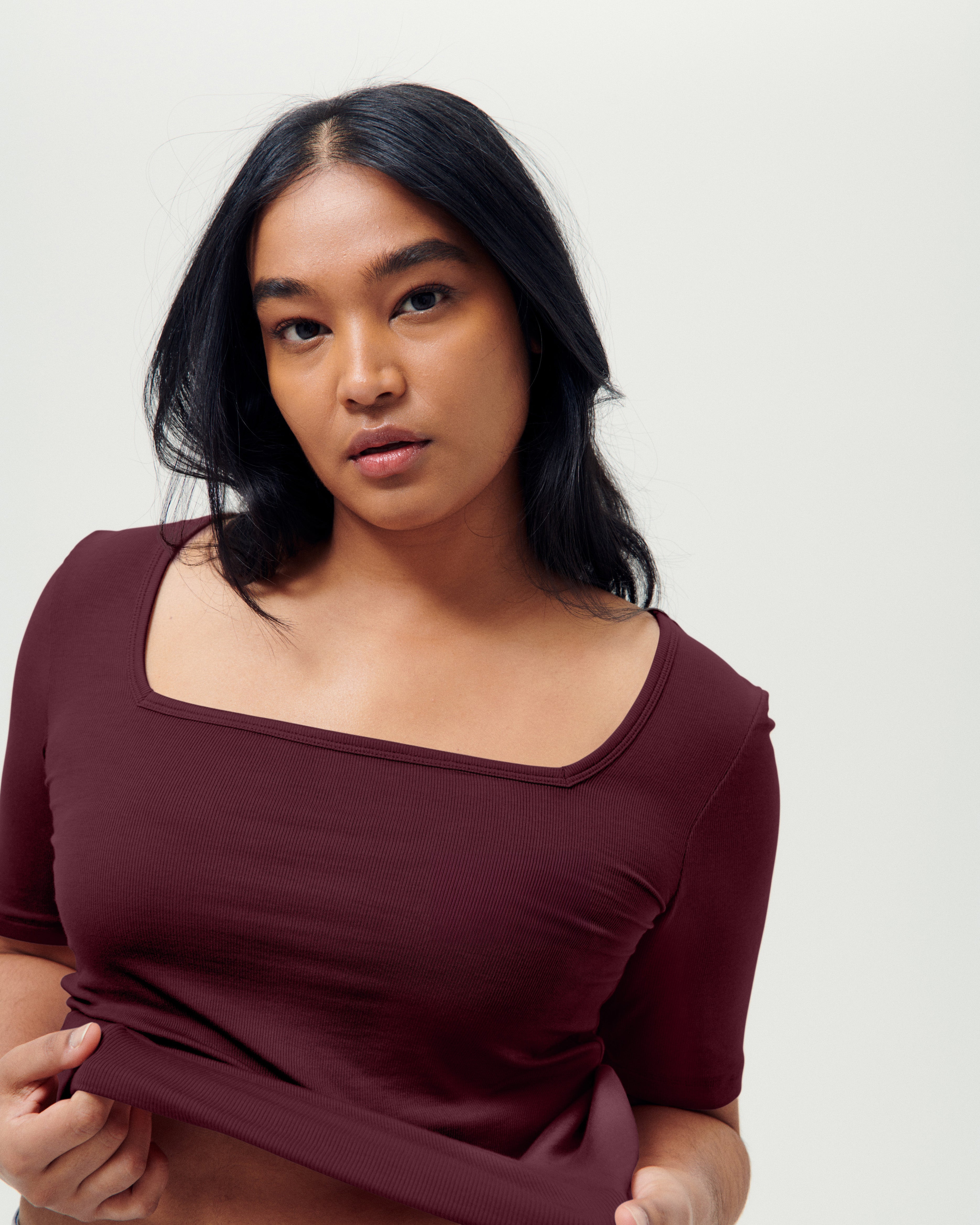 Foundation Short Sleeve Square Neck Tee - Black Cherry