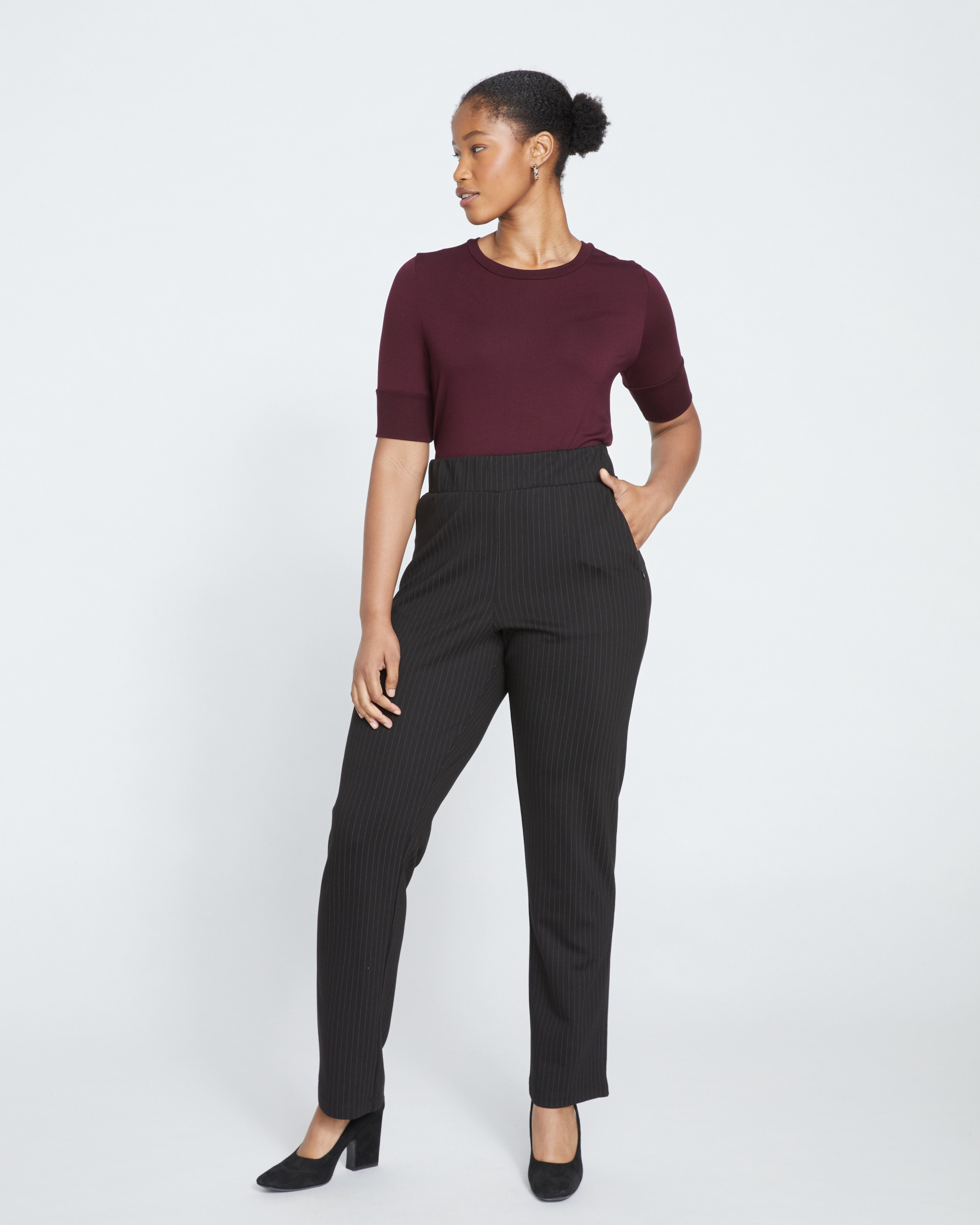 Smart Signature Ponte Pants Long - Slate Pinstripe