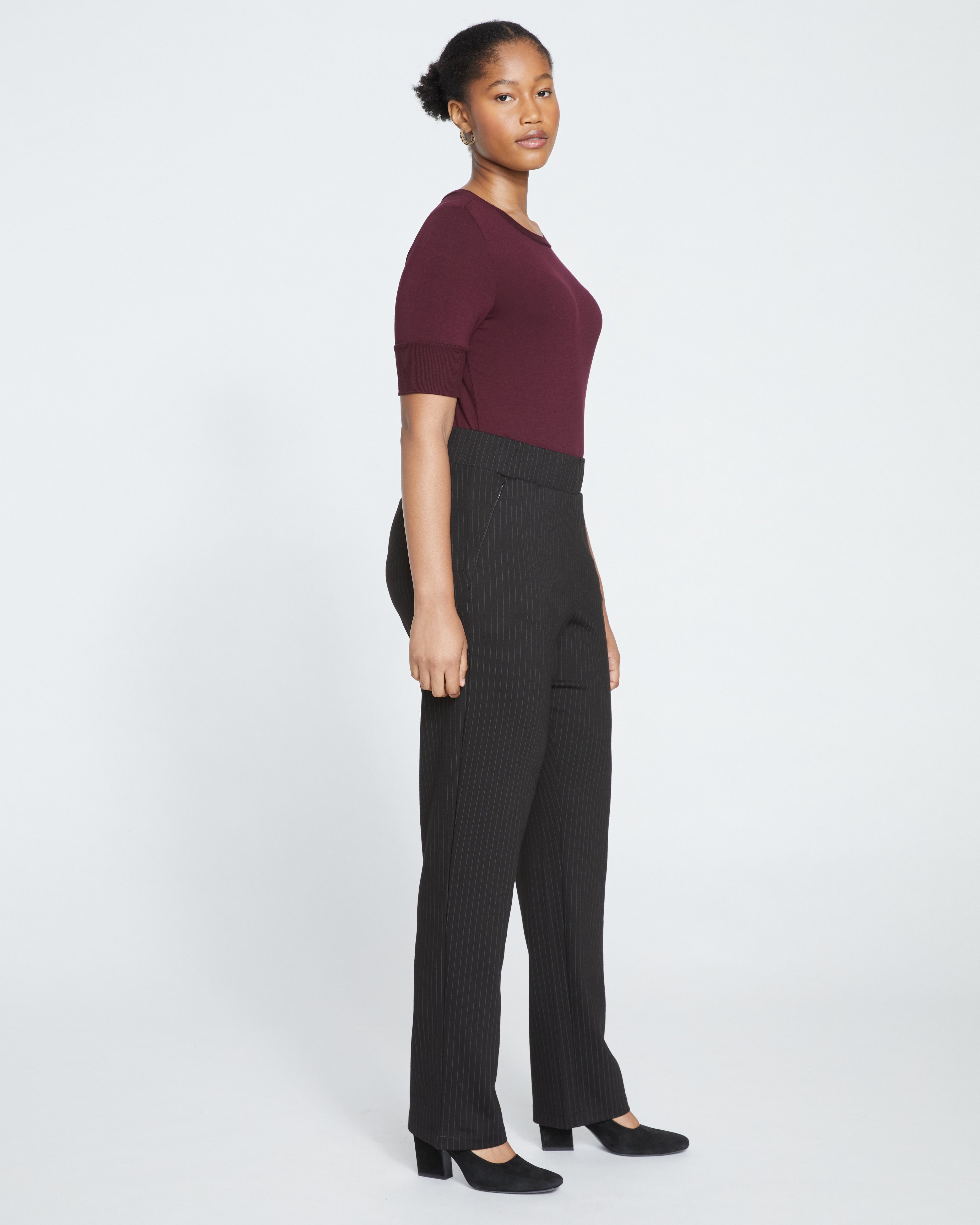 Smart Signature Ponte Pants Long - Slate Pinstripe