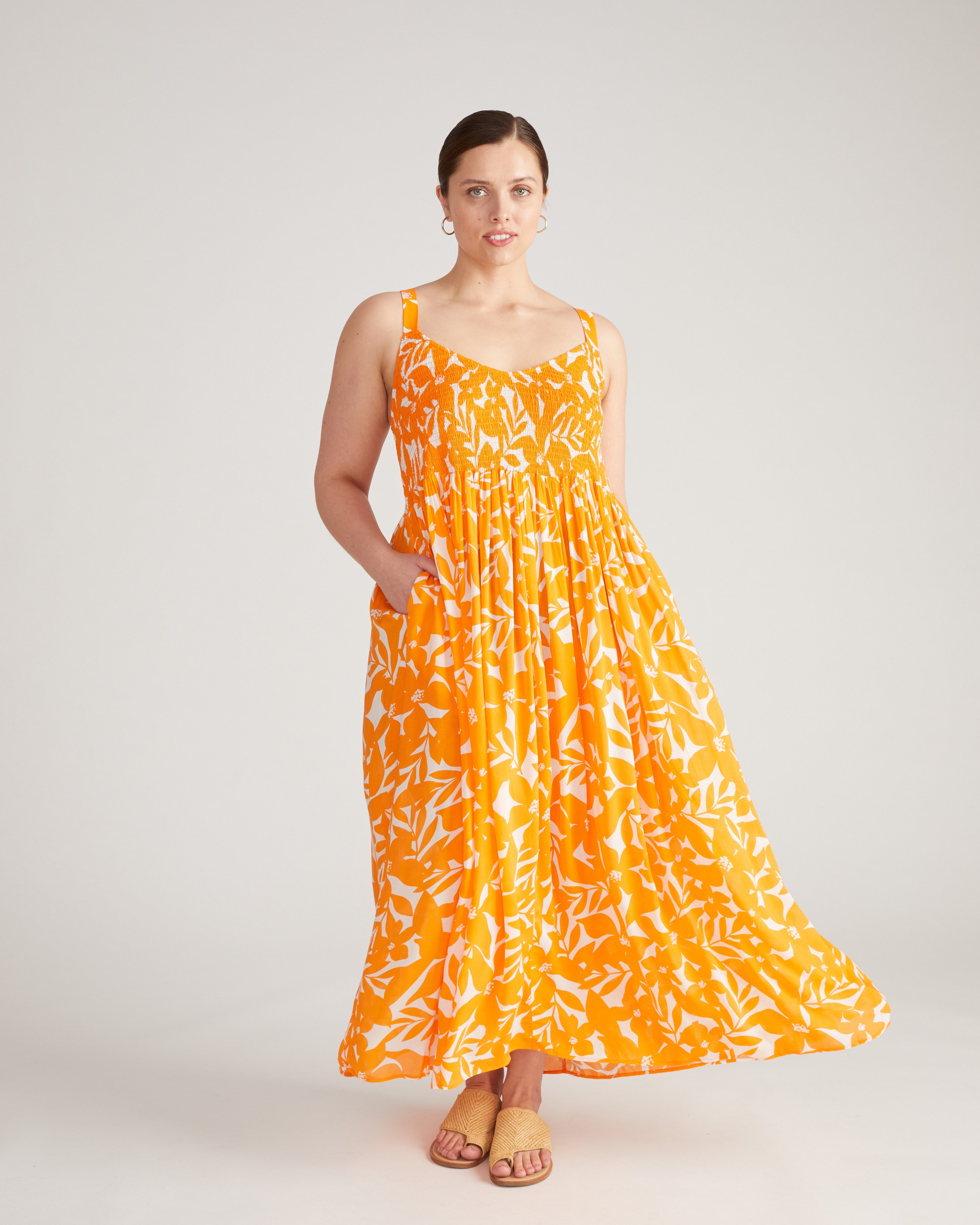 Harmony Voile Dress - Petal Palette Print in Arancia