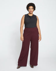 Stephanie Wide Leg Ponte Pants - Black Cherry
