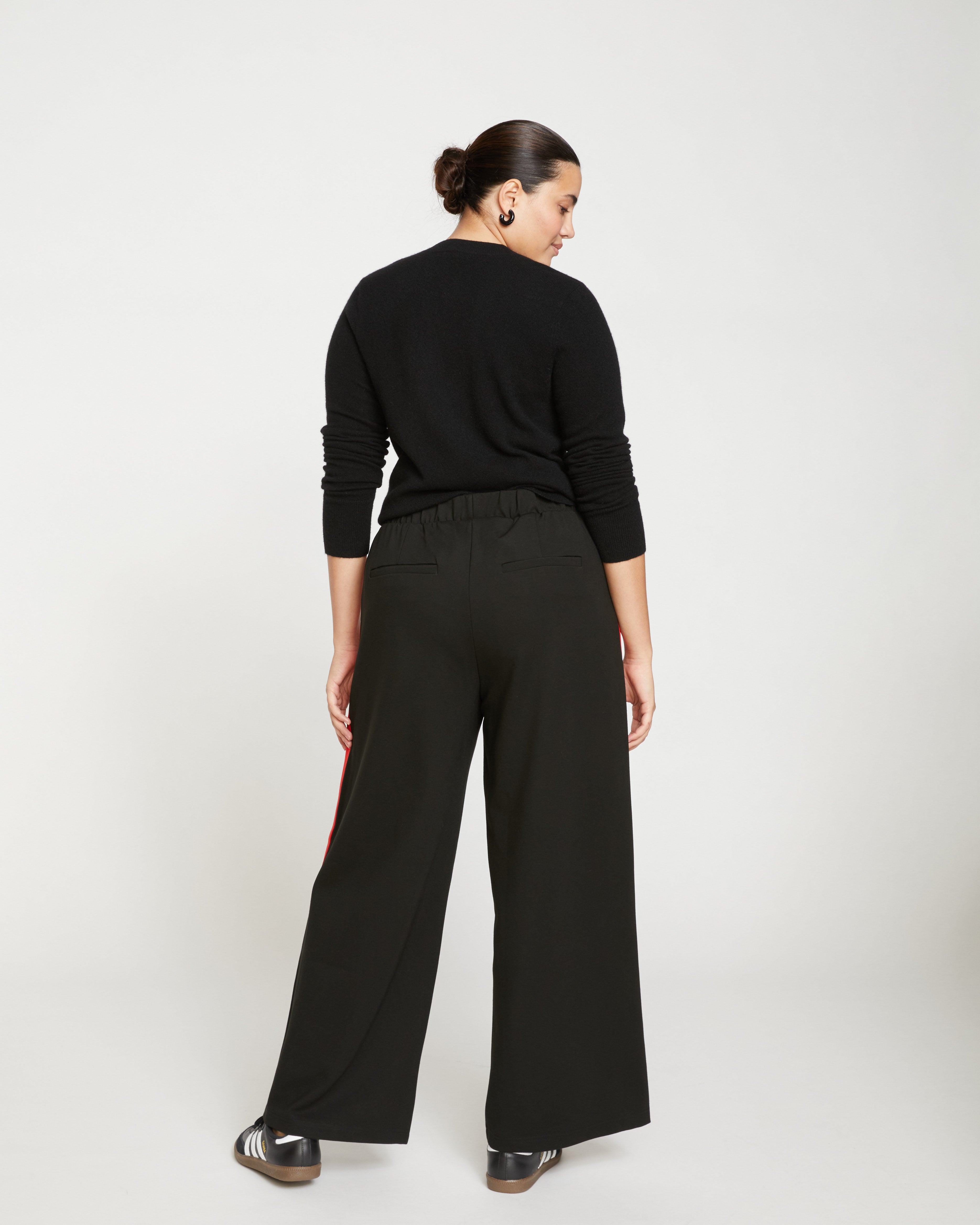 Stephanie Wide Leg Stripe Ponte Pants 30 Inch - Black/Paeonia/Sanguinello