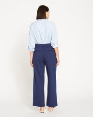 Stephanie Wide Leg Stripe Ponte Pants 30 Inch - Navy with Blue/White Stripe