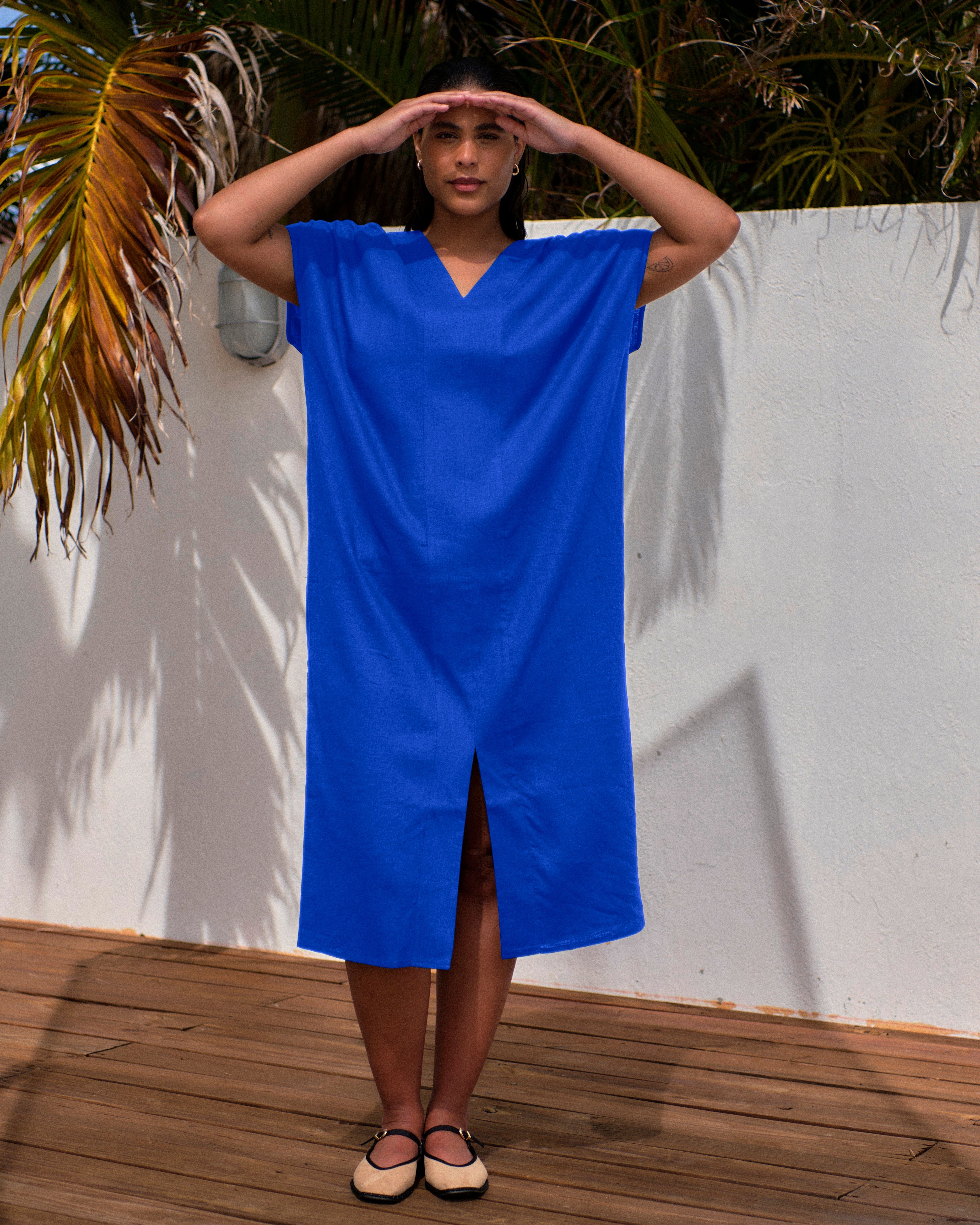 Cabana Linen Kaftan - Ultramarine