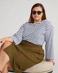 Montauk Breton Stripe Bell Sleeve Top - White/Cenote Stripe