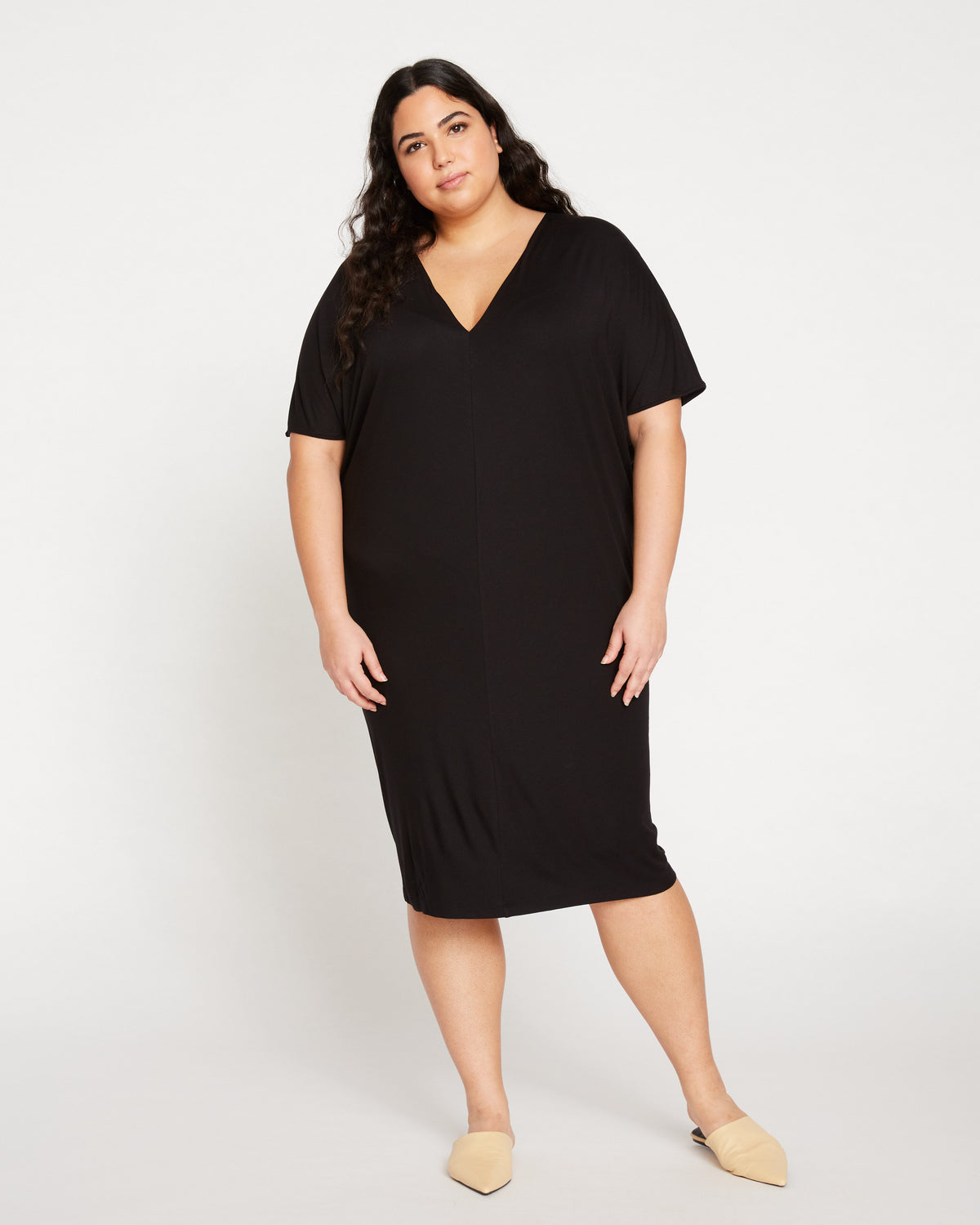 Teresa Liquid Jersey V-Neck Dress - Black