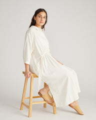 Paros Drawstring Linen Shirtdress - White