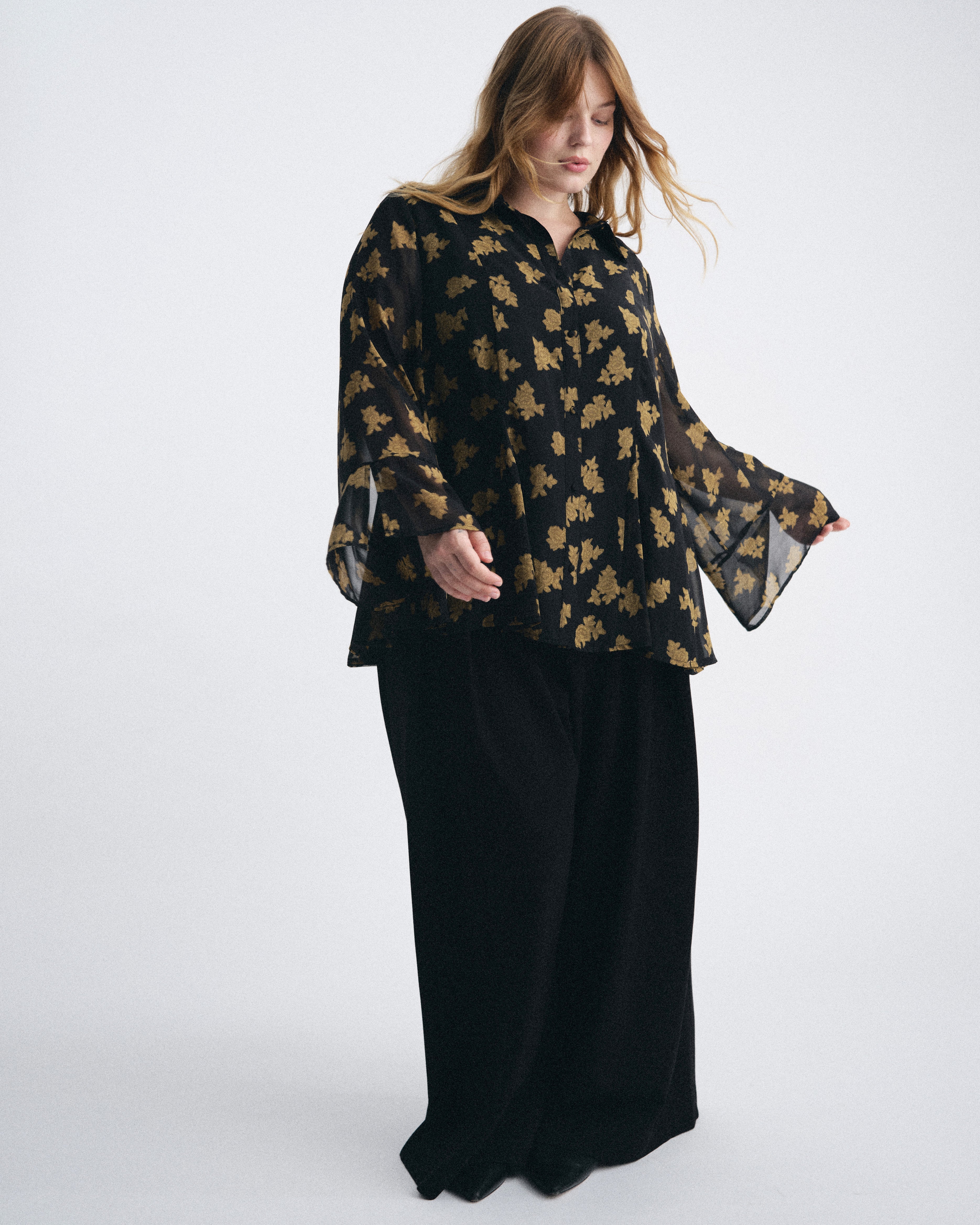 Evie Chiffon Blouse - Gold Heirloom Print