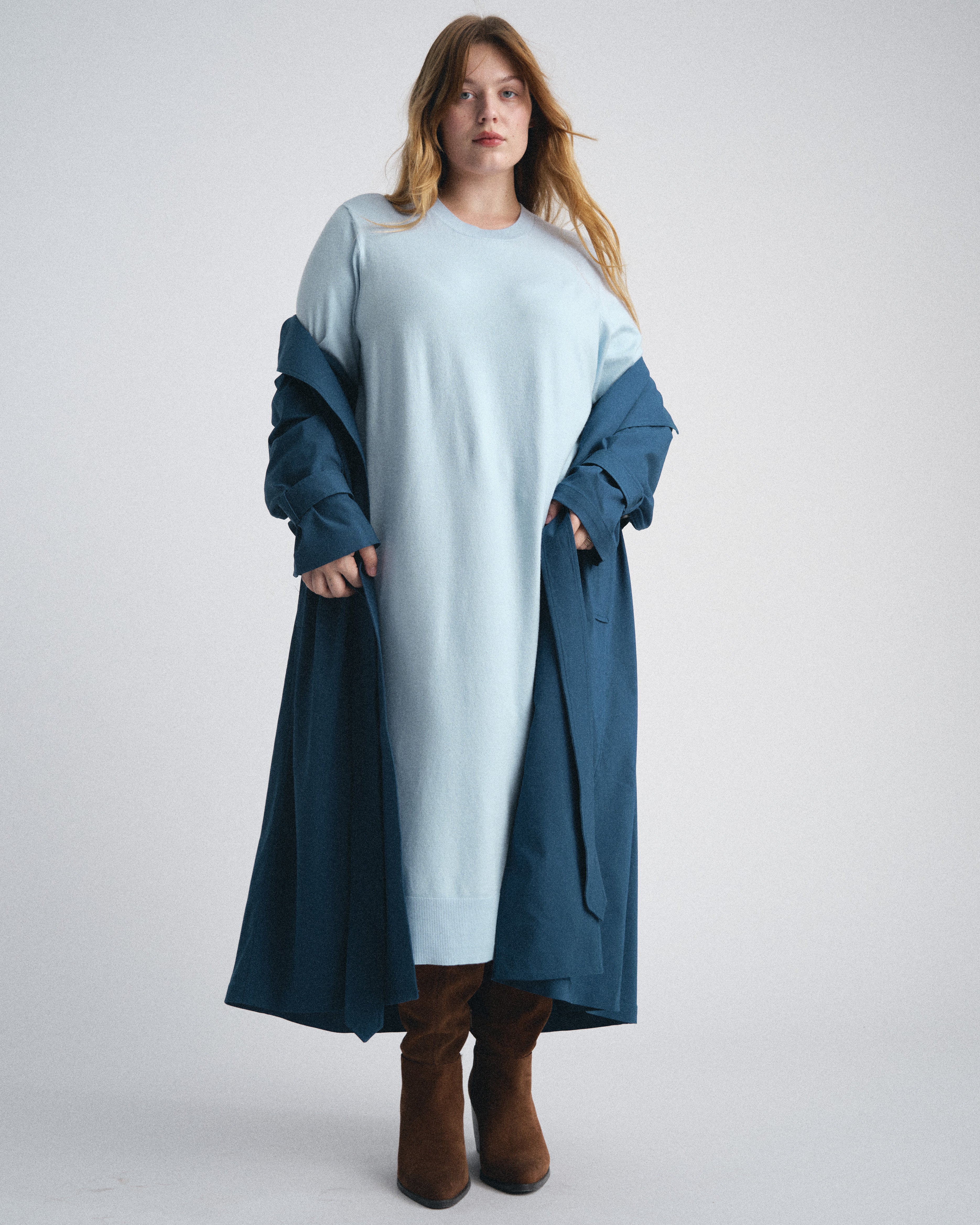 Savvy Fine Knit Everyday Sweater Dress - Silver Blue
