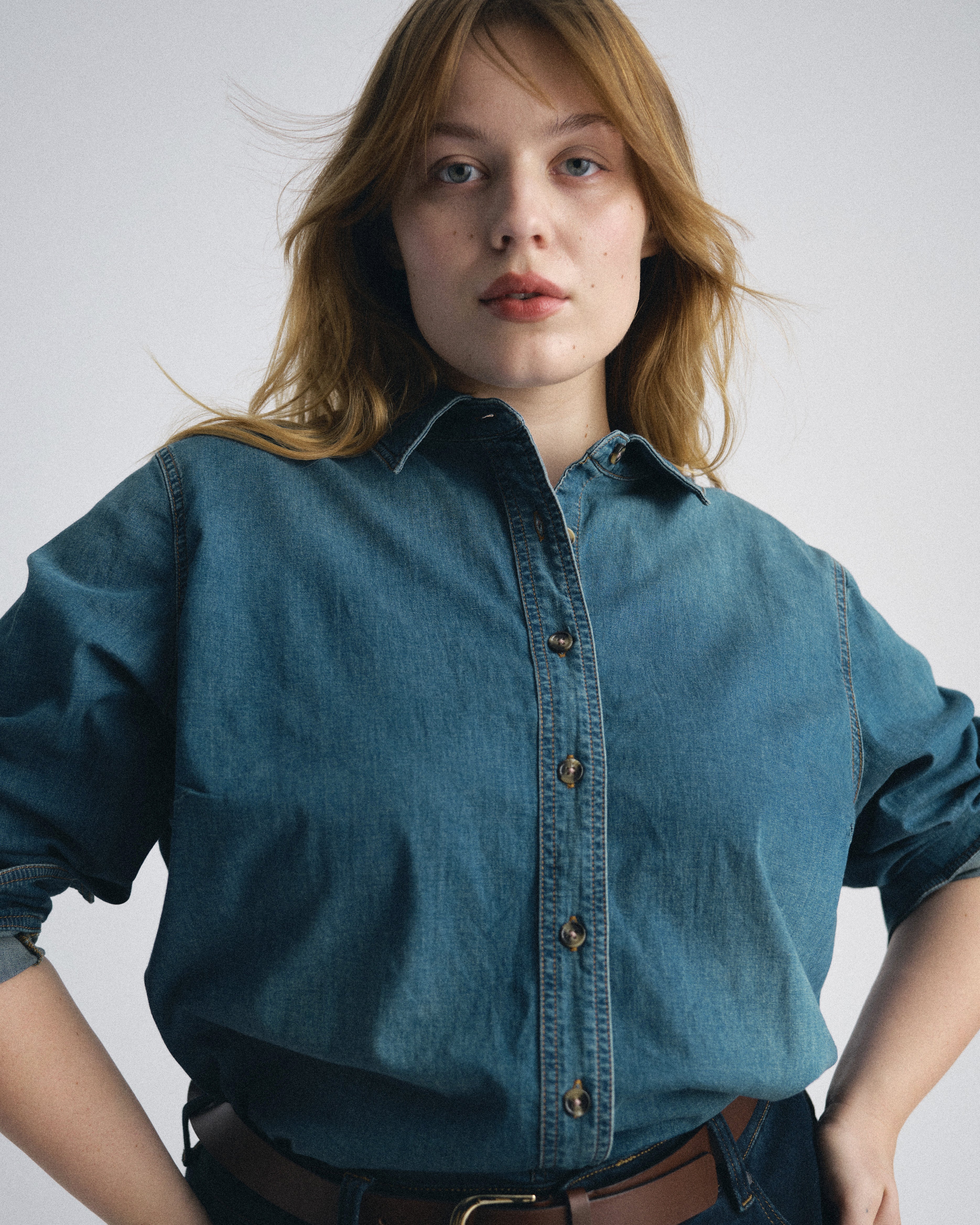 Minimalist Stretch Cotton Chambray Shirt - Union City Blue