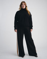 Stephanie Wide Leg Stripe Ponte Pants 30 Inch - Black with Ochre/White Stripe