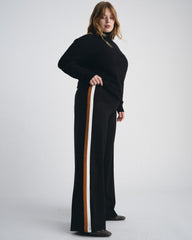 Stephanie Wide Leg Stripe Ponte Pants 30 Inch - Black with Ochre/White Stripe
