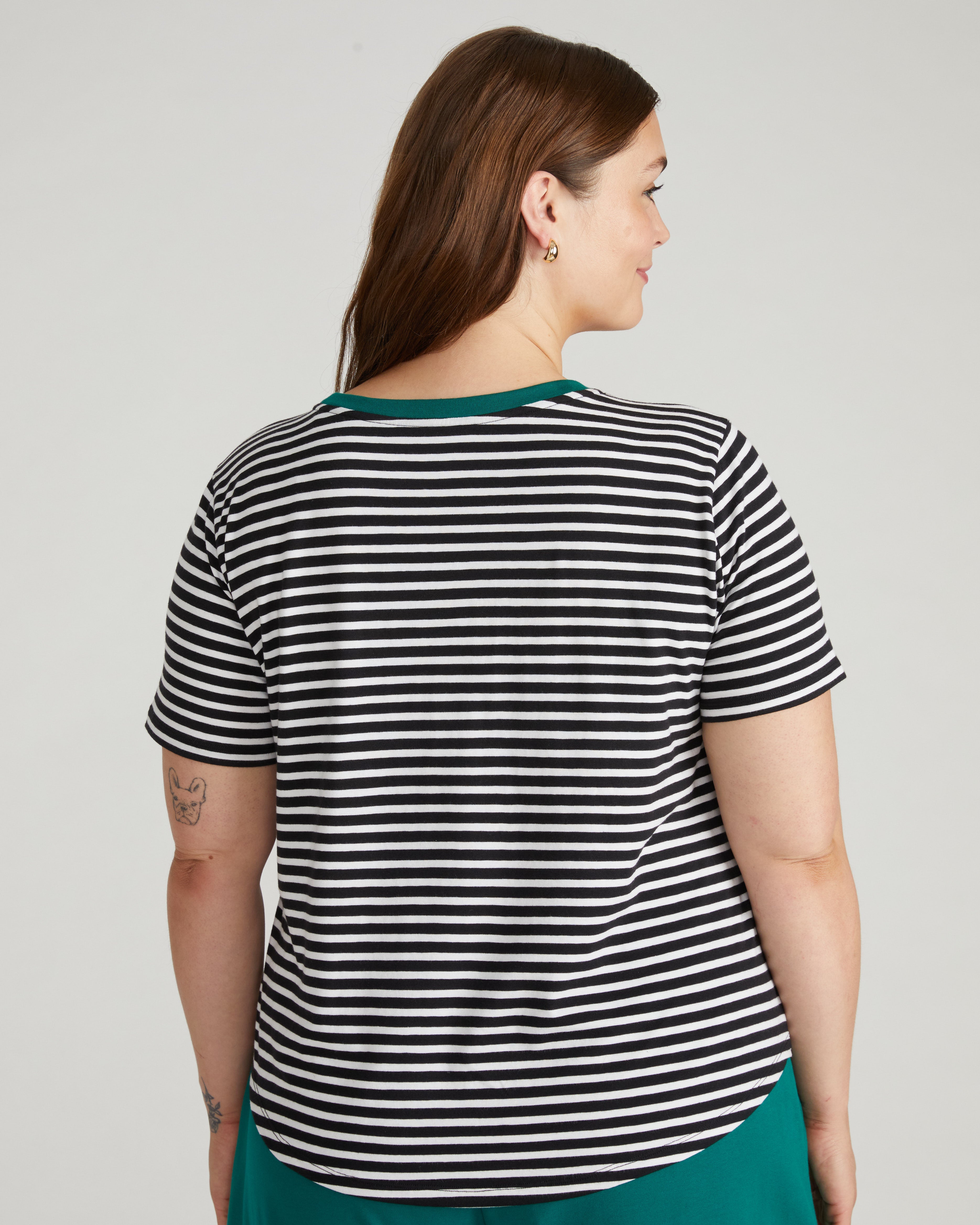Tee Rex - Black/White Stripe with Aventurine Trim
