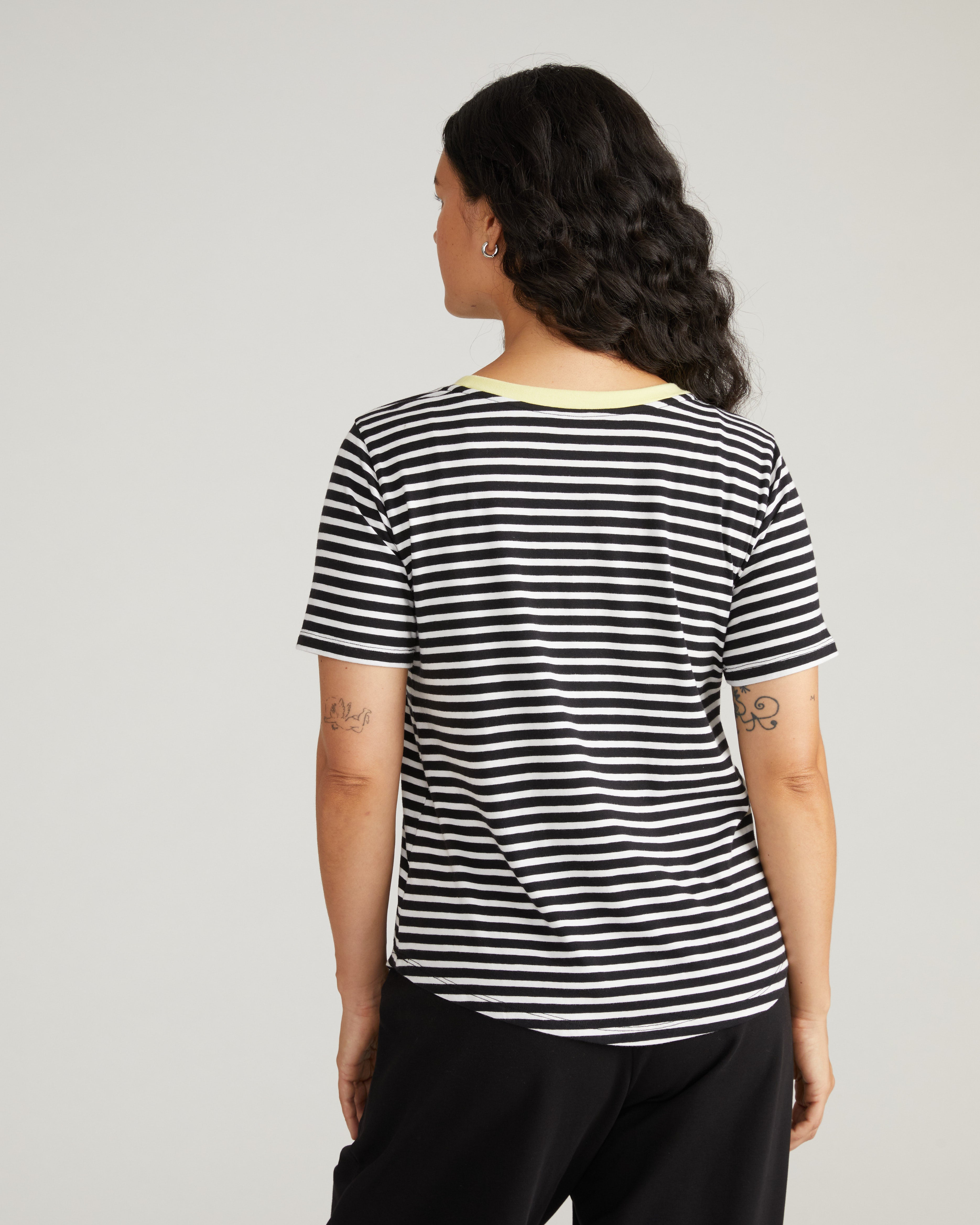 Tee Rex - Black/White Stripe with Reed Trim