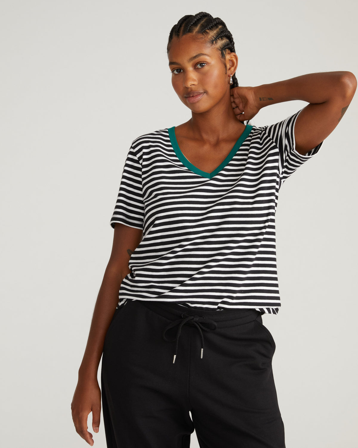 V Rex - Black/White Stripe with Aventurine Trim