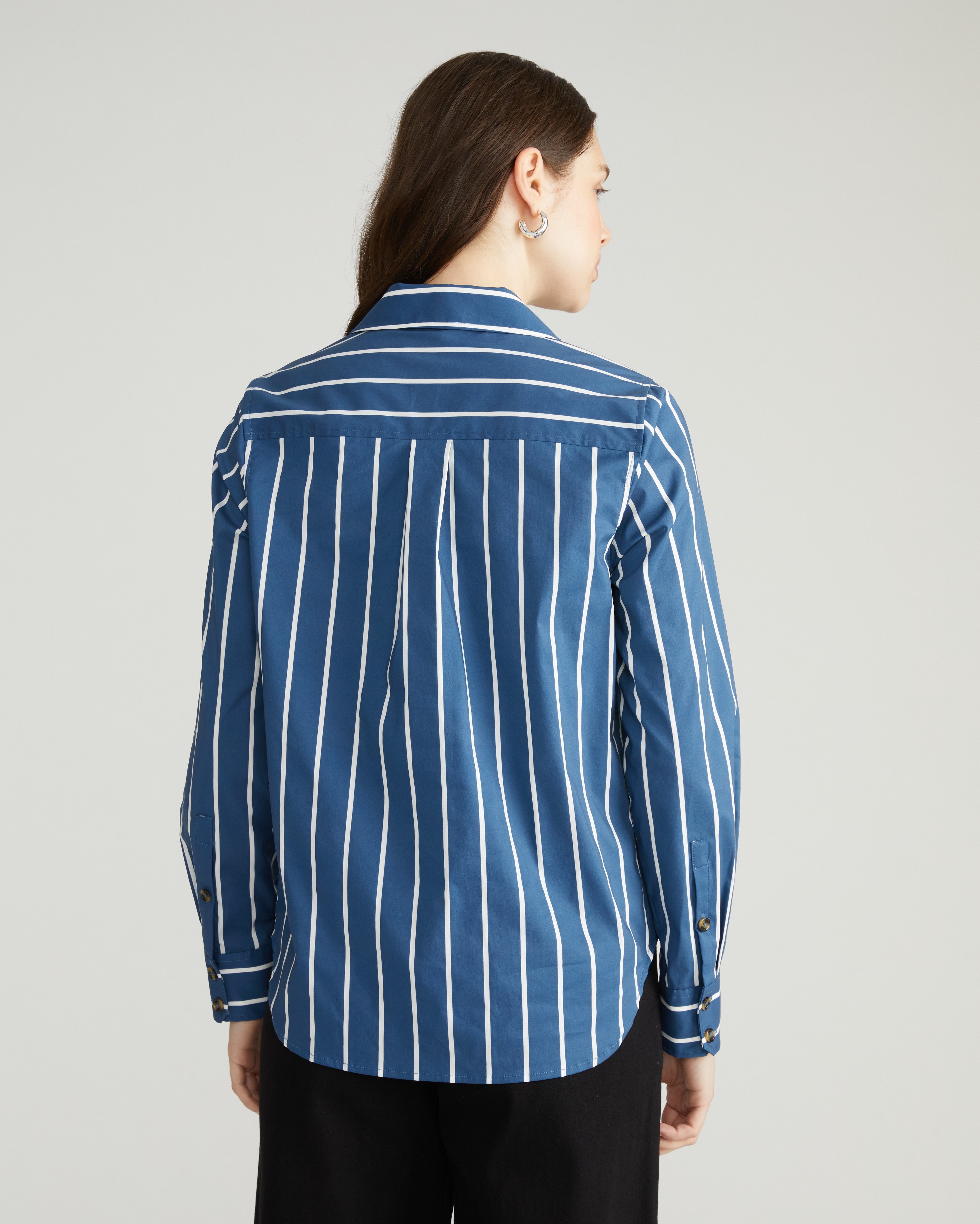 Elbe Popover Stretch Poplin Shirt Classic Fit - Ensign Blue/White Stripe