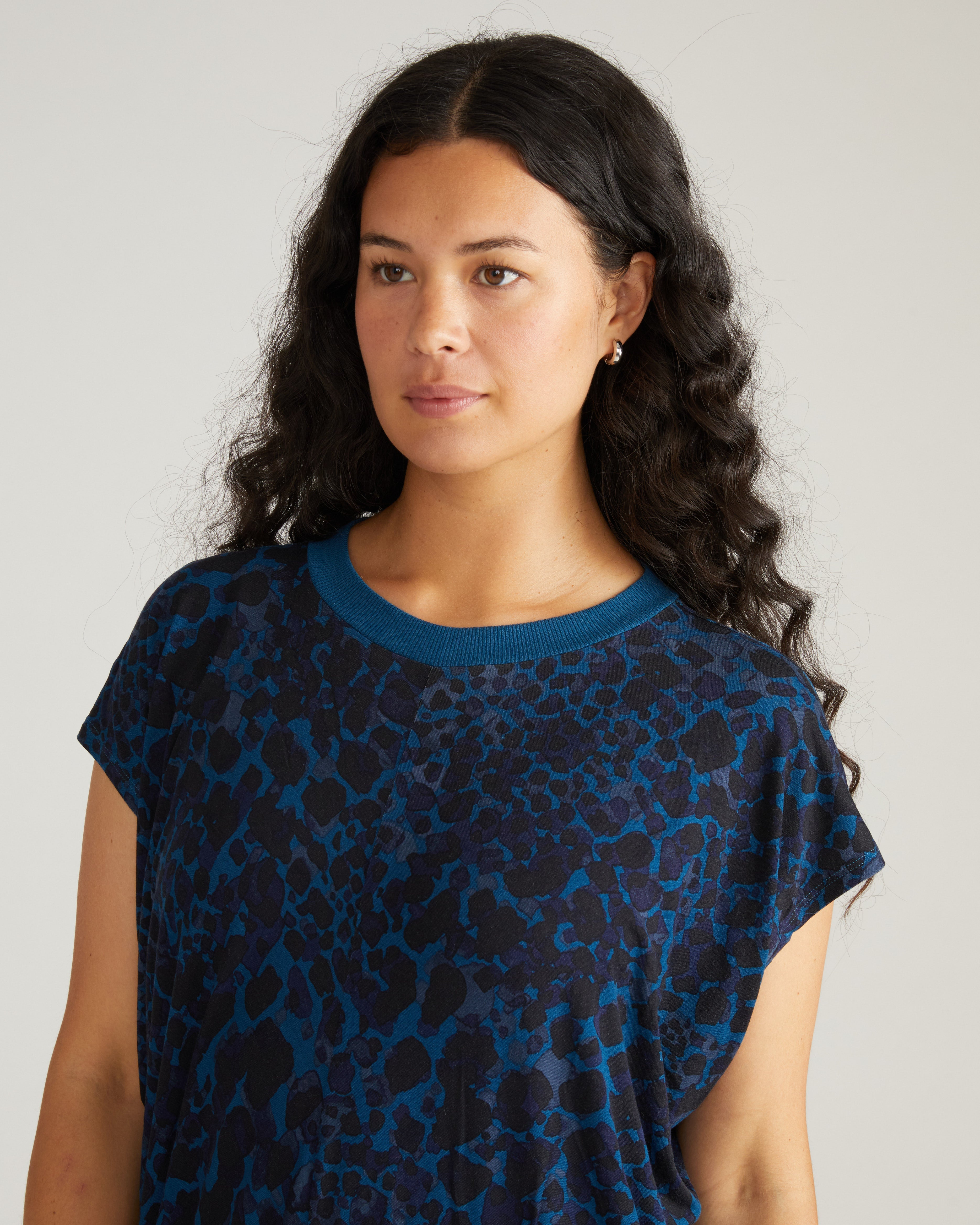 Carrea Relaxed Liquid Jersey Dress - Deep Teal Animal Print