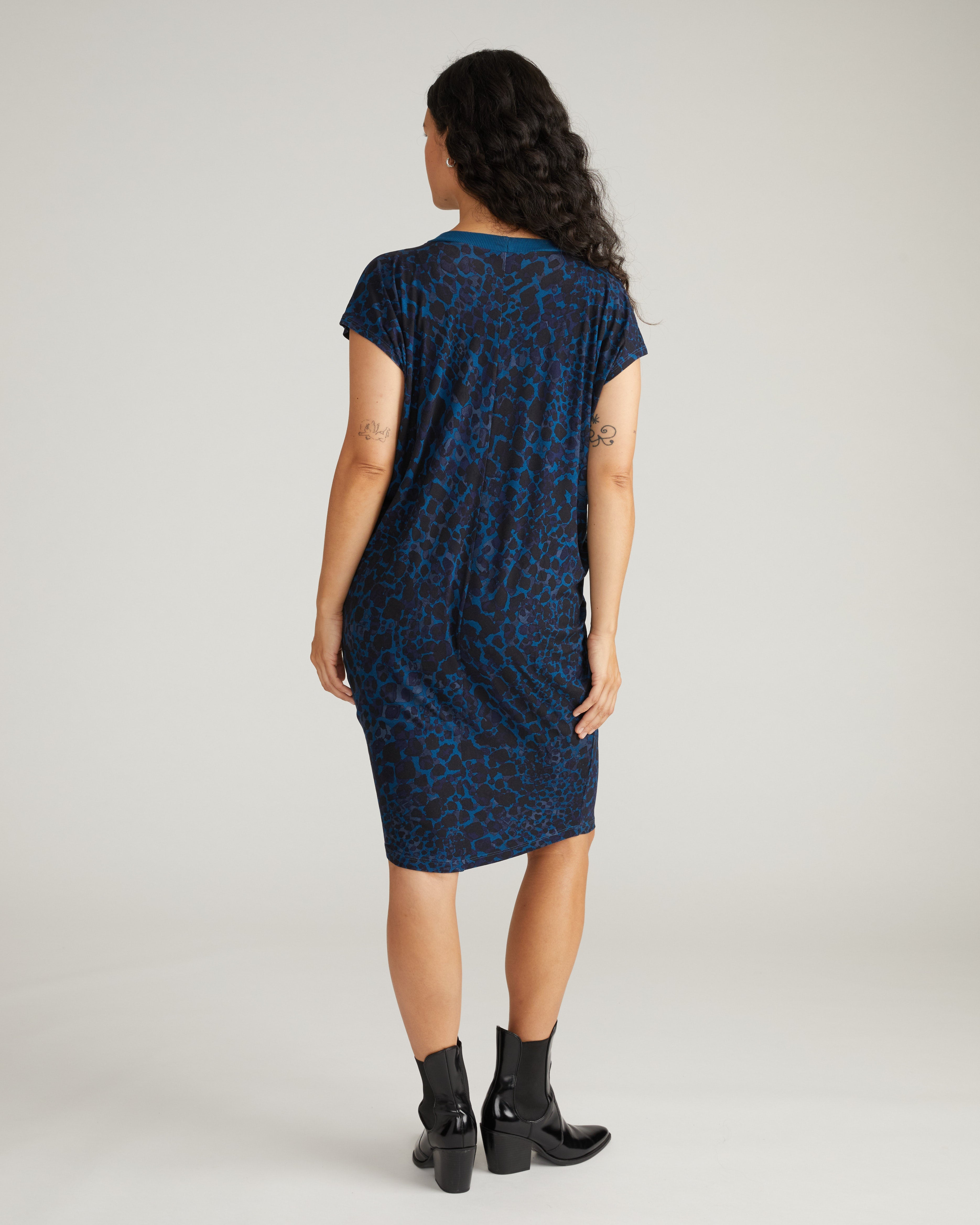 Carrea Relaxed Liquid Jersey Dress - Deep Teal Animal Print