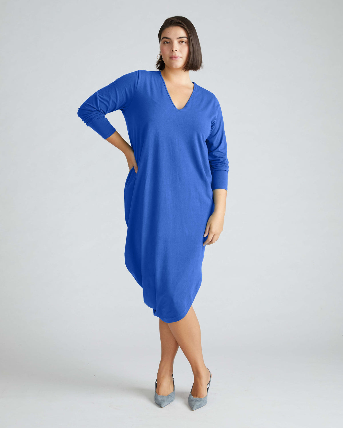 Iconic Long Sleeve V-Neck Geneva Dress - Lapis