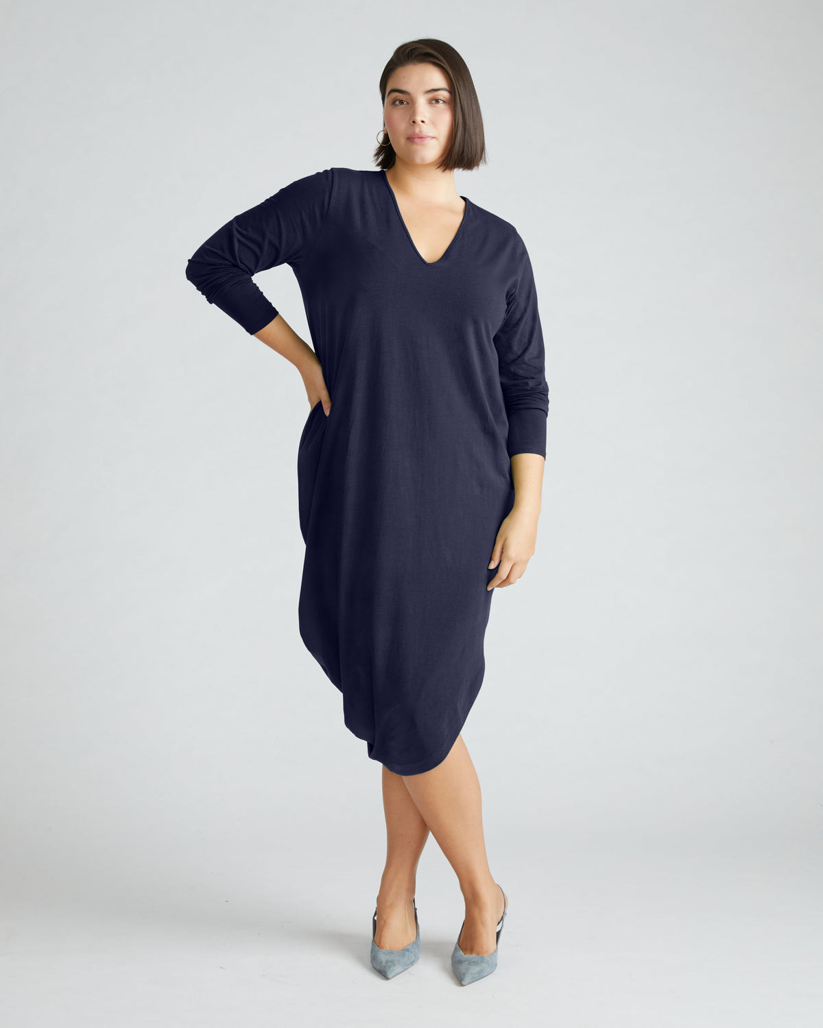 Iconic Long Sleeve V-Neck Geneva Dress - Midnight