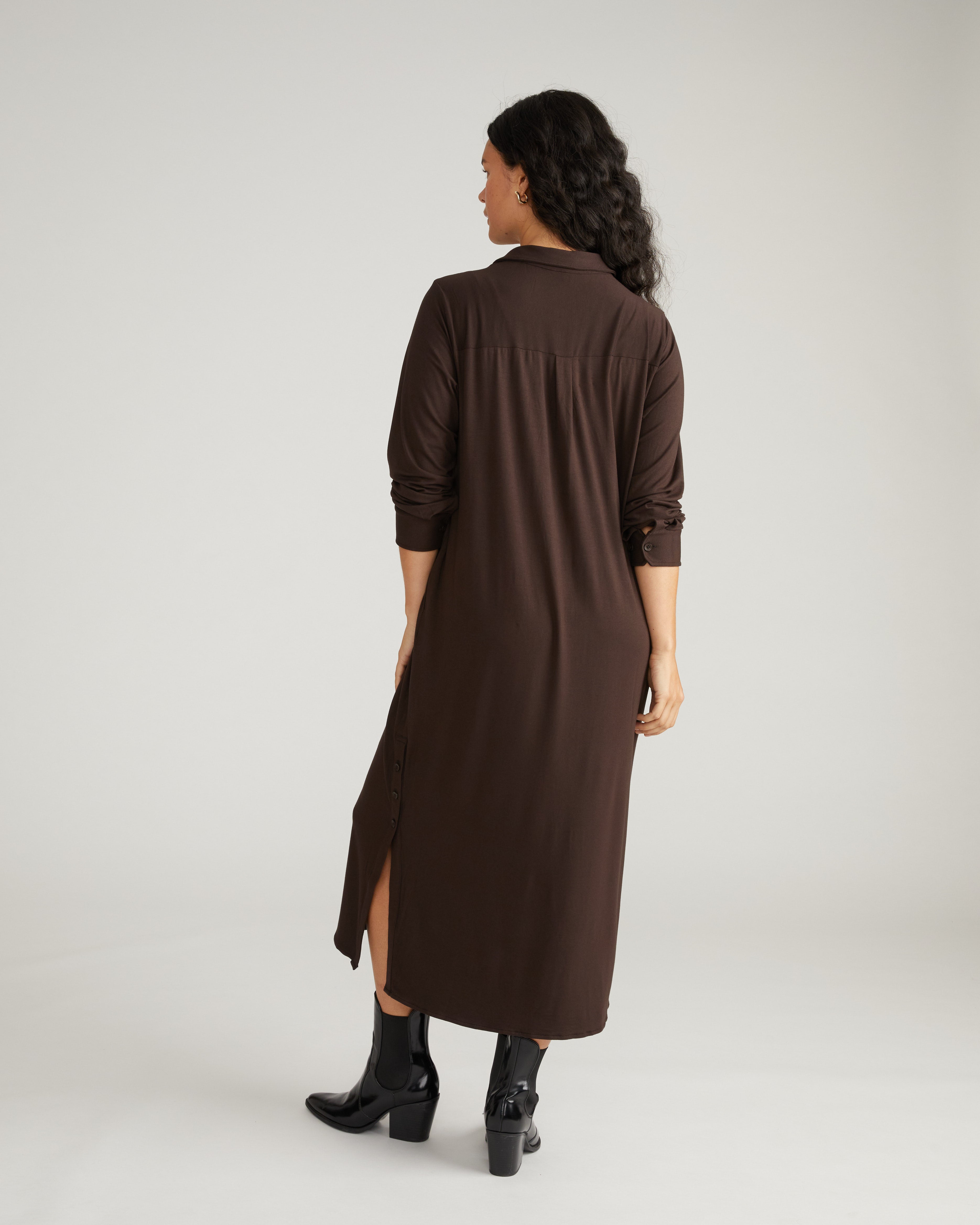 Sally Liquid Jersey Shirt Dress - Espresso