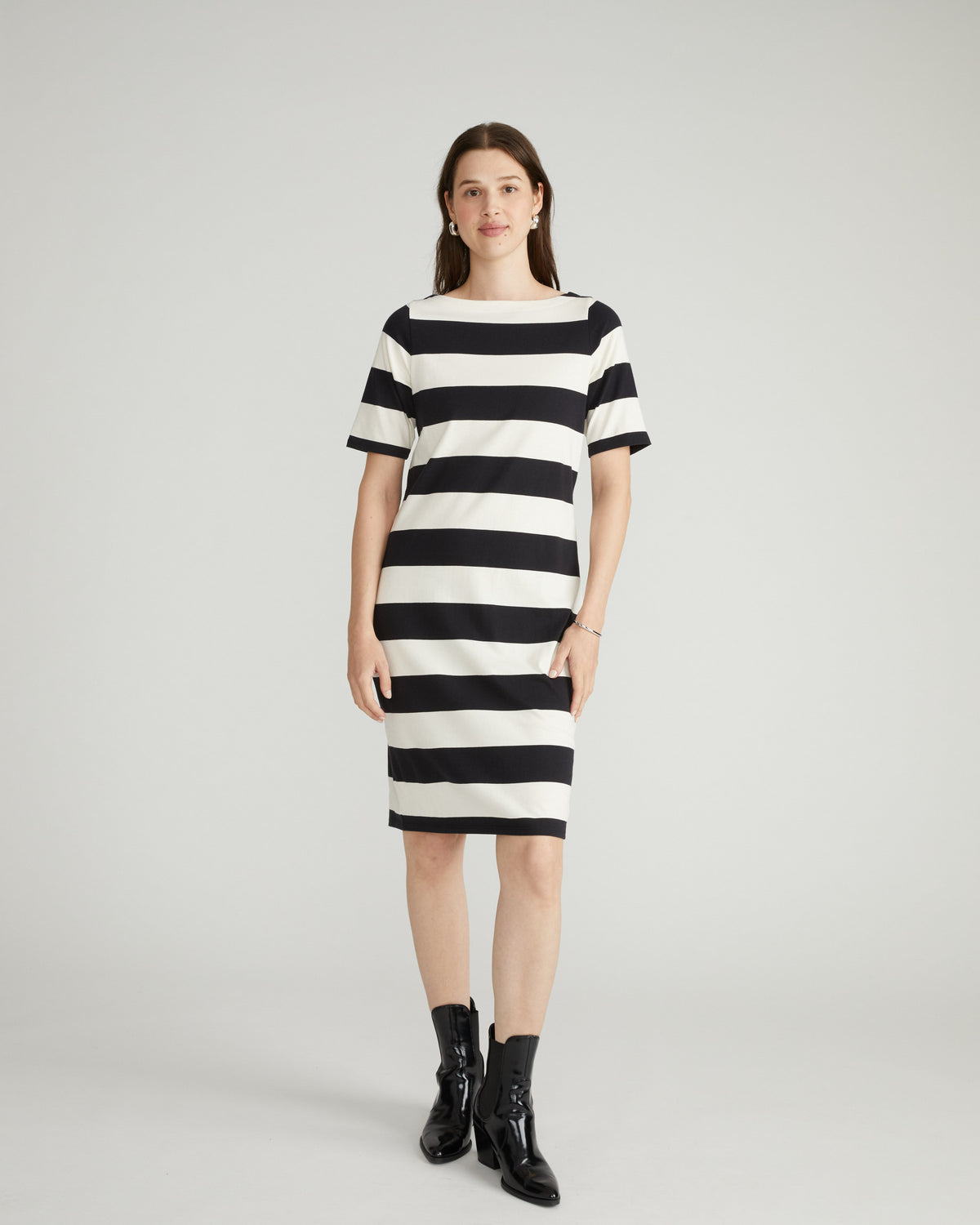 Belle Breton Stripe Jersey Dress - Ecru/Black Rugby Stripe