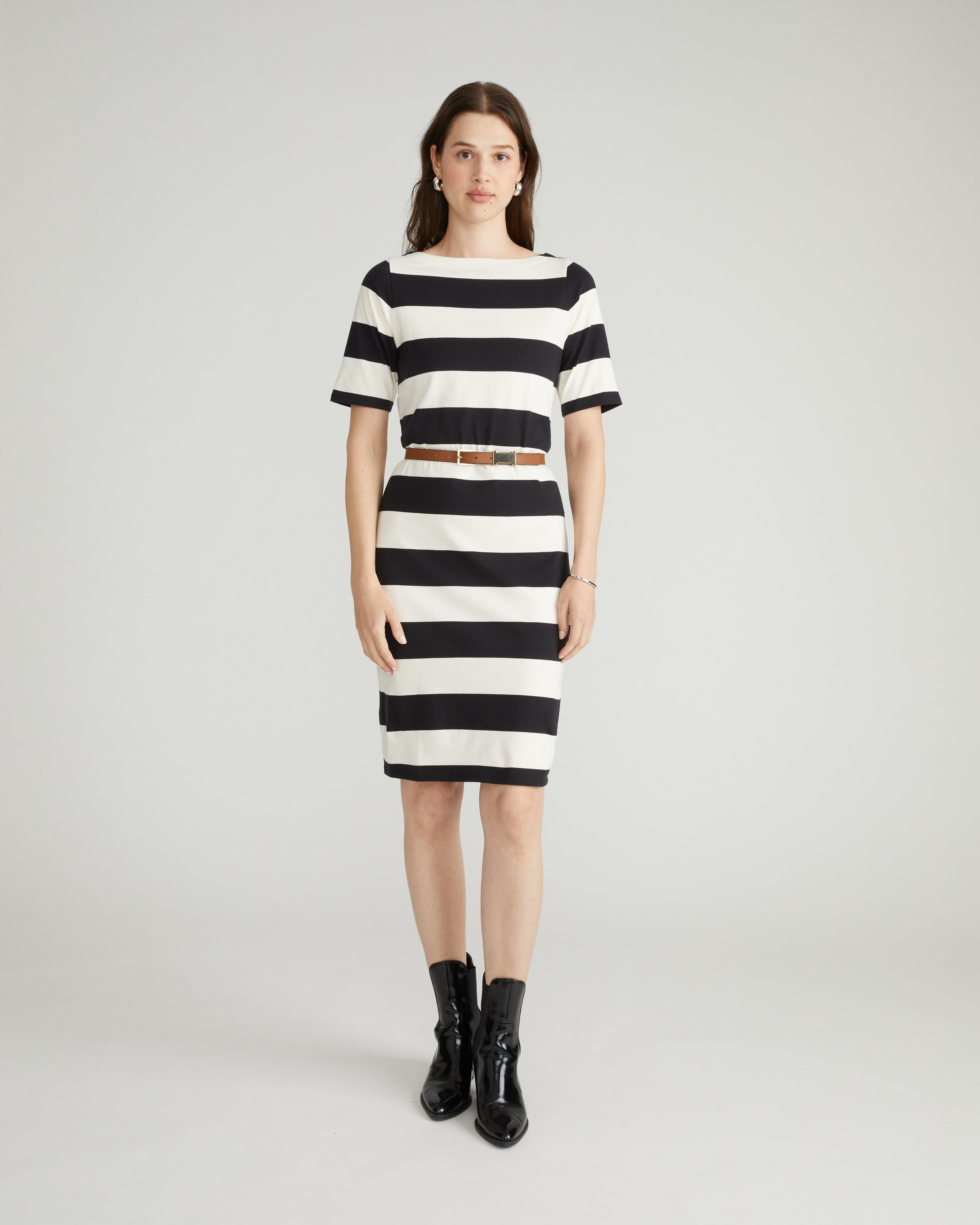 Belle Breton Stripe Jersey Dress - Ecru/Black Rugby Stripe