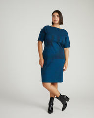 Belle Breton Stripe Jersey Dress - Deep Teal/Black Stripe