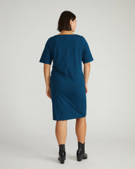 Belle Breton Stripe Jersey Dress - Deep Teal/Black Stripe