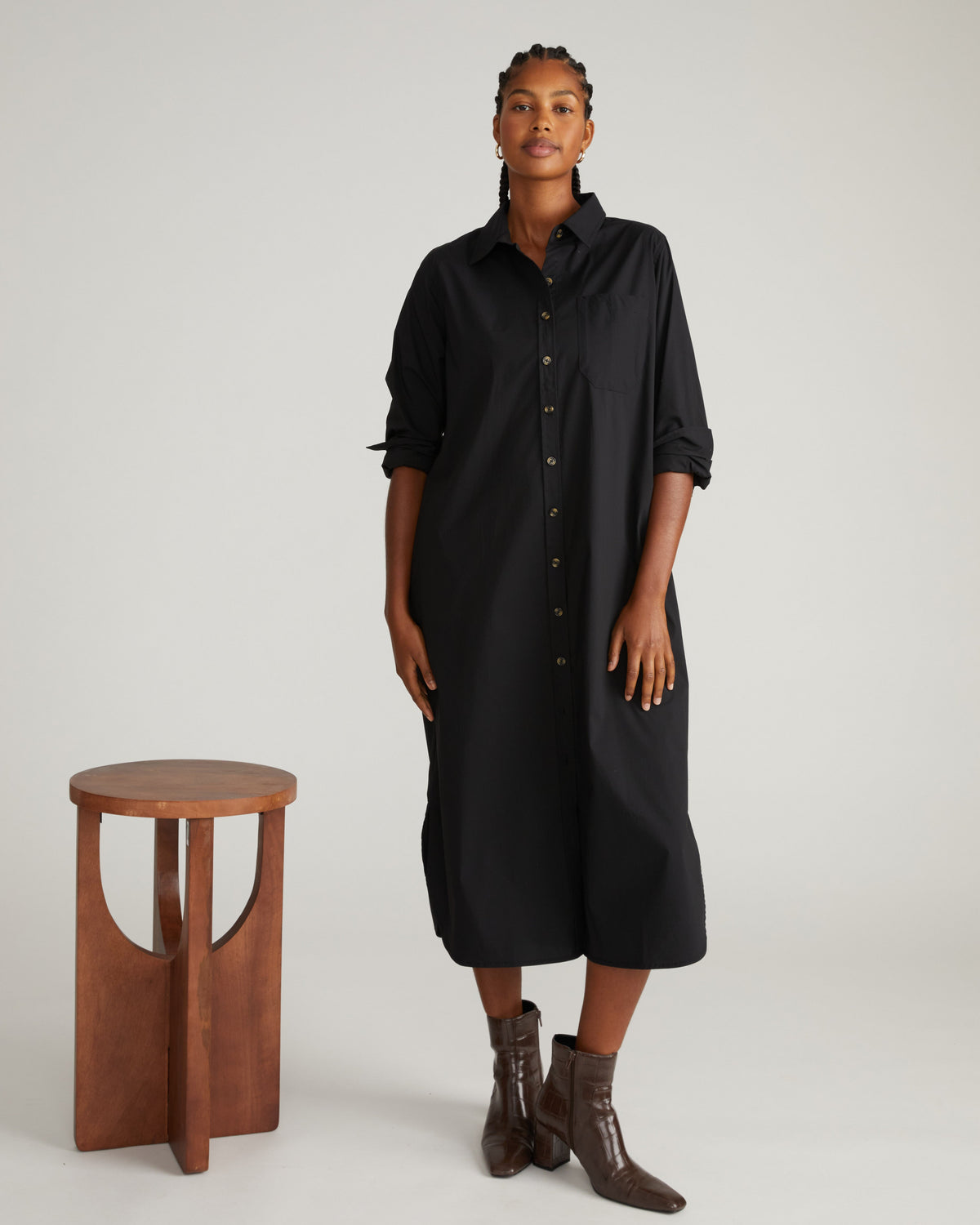 Odeon Stretch Poplin Shirtdress - Black