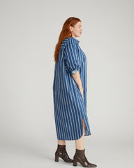 Odeon Stretch Poplin Shirtdress - Ensign Blue/White Stripe