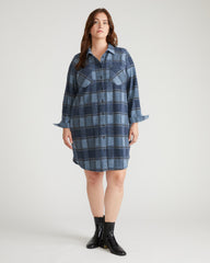 Maine Stretch Flannel Shirtdress - Heather Fog Plaid