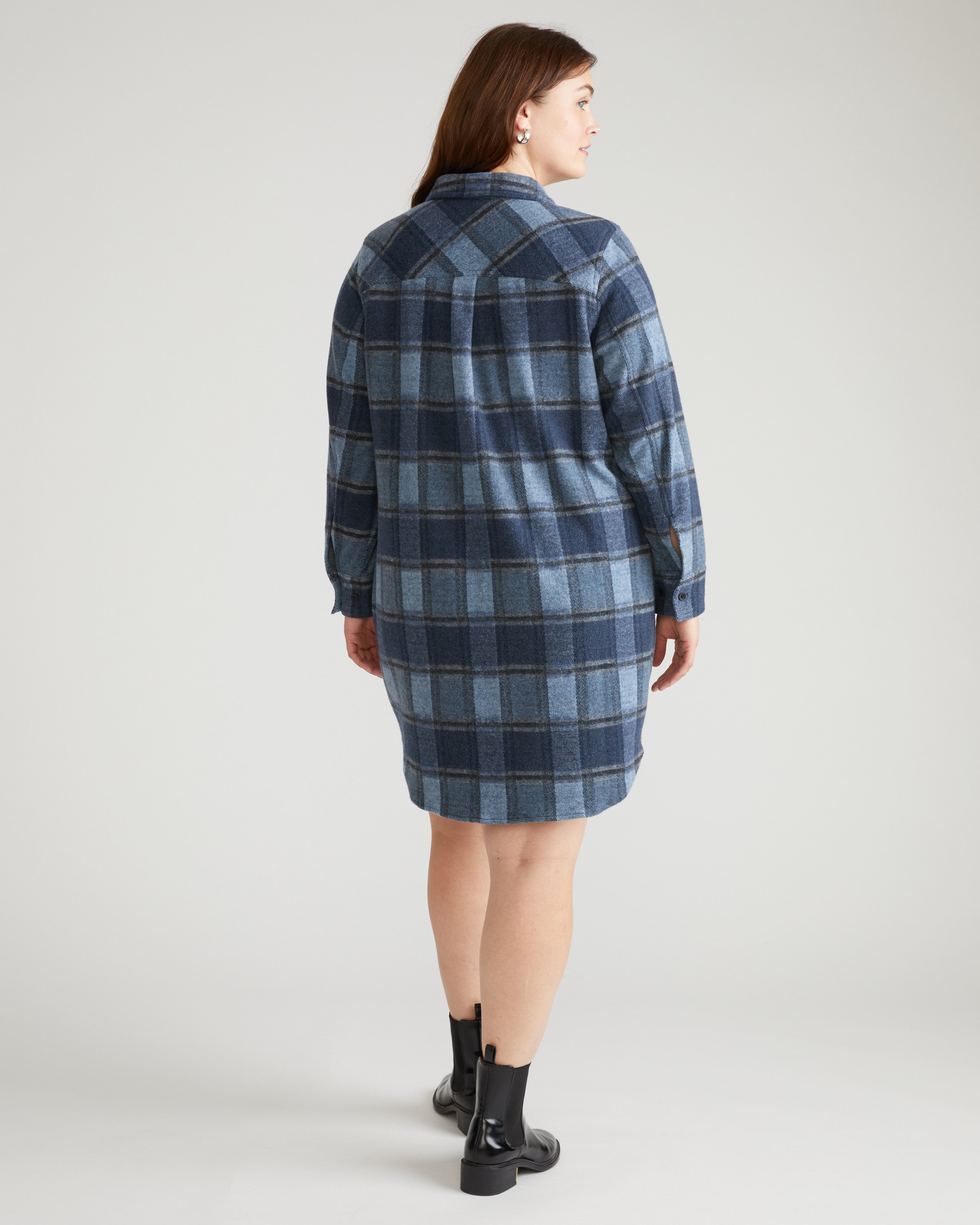 Maine Stretch Flannel Shirtdress - Heather Fog Plaid