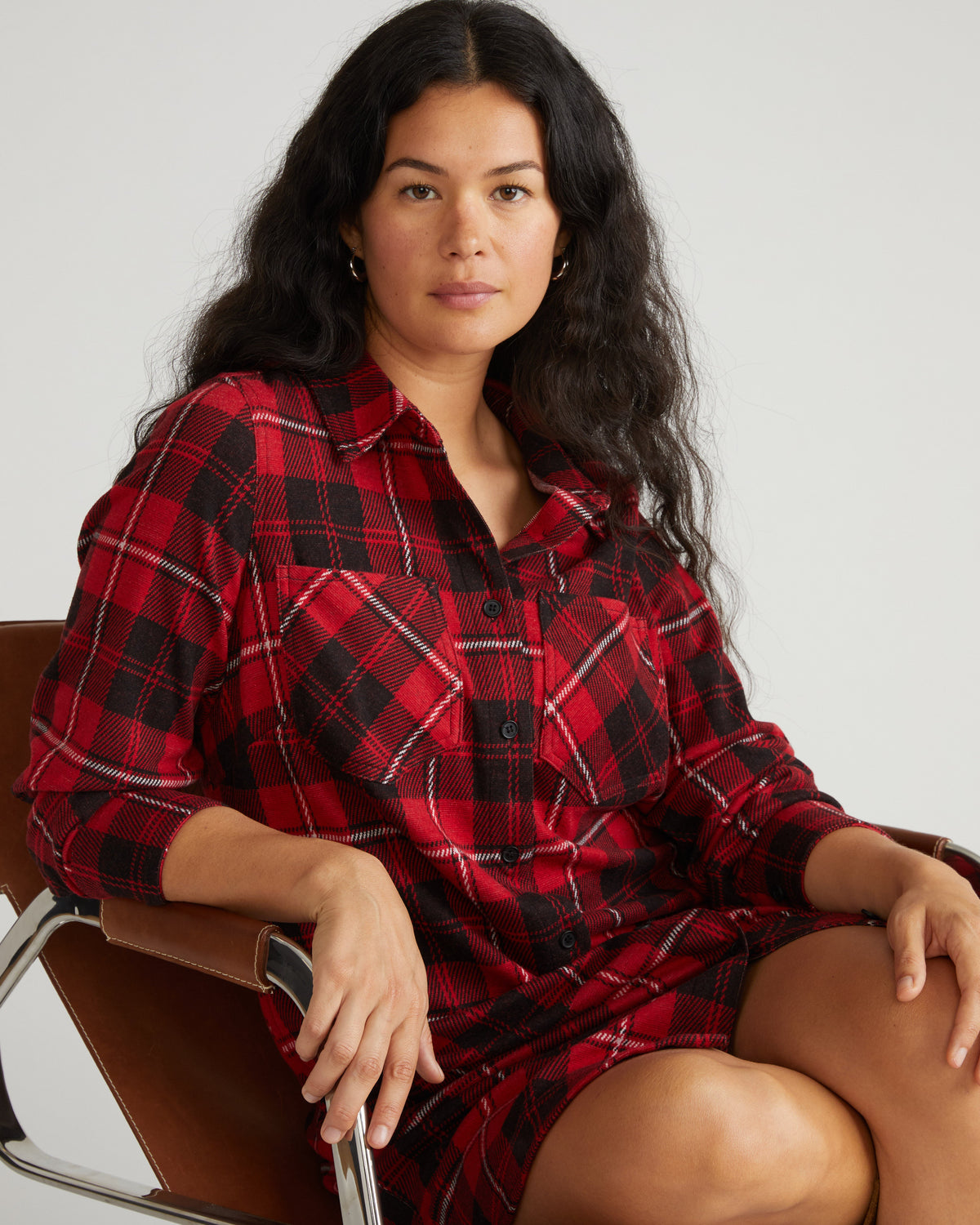 Maine Stretch Flannel Shirtdress - Ridge Brew Red Plaid