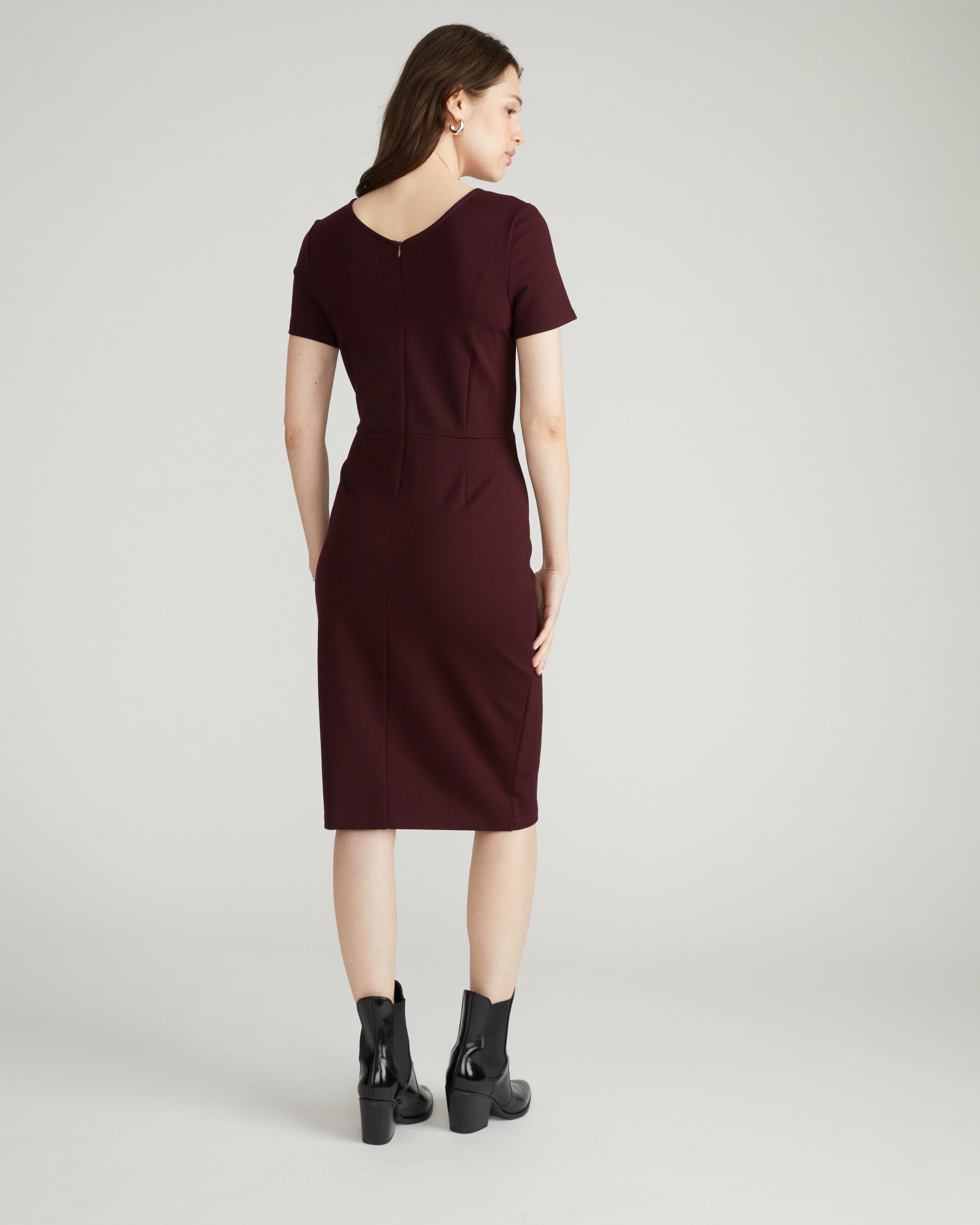 Executive V Neck Ponte Dress - Black Cherry