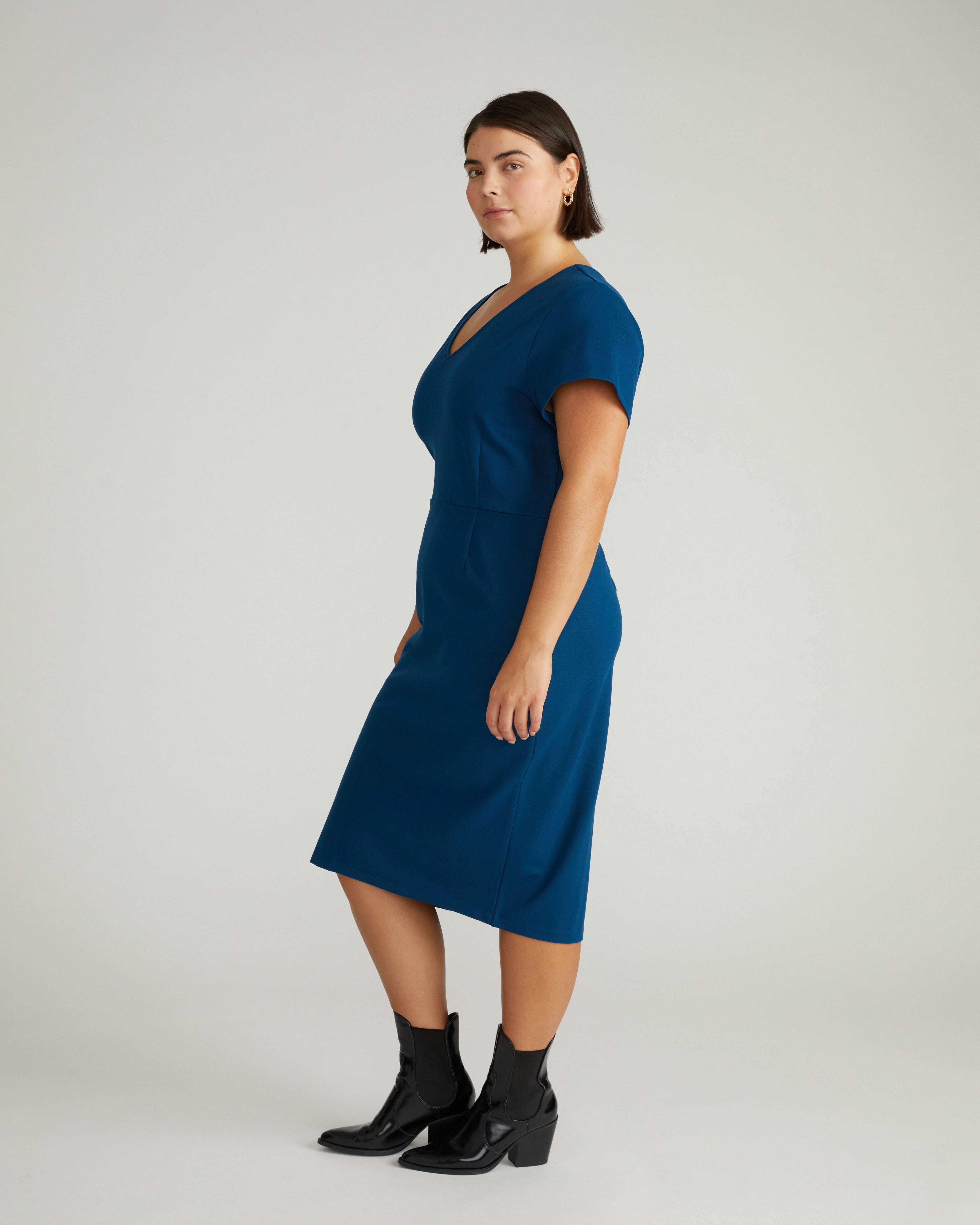Executive V Neck Ponte Dress - Deep Teal