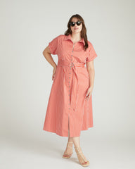 Sandy Stretch Poplin Shirtdress - Coral Reef/White Stripe
