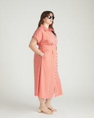 Sandy Stretch Poplin Shirtdress - Coral Reef/White Stripe