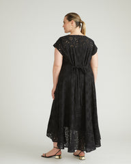 Sunset Cotton Eyelet Flounce Dress - Black