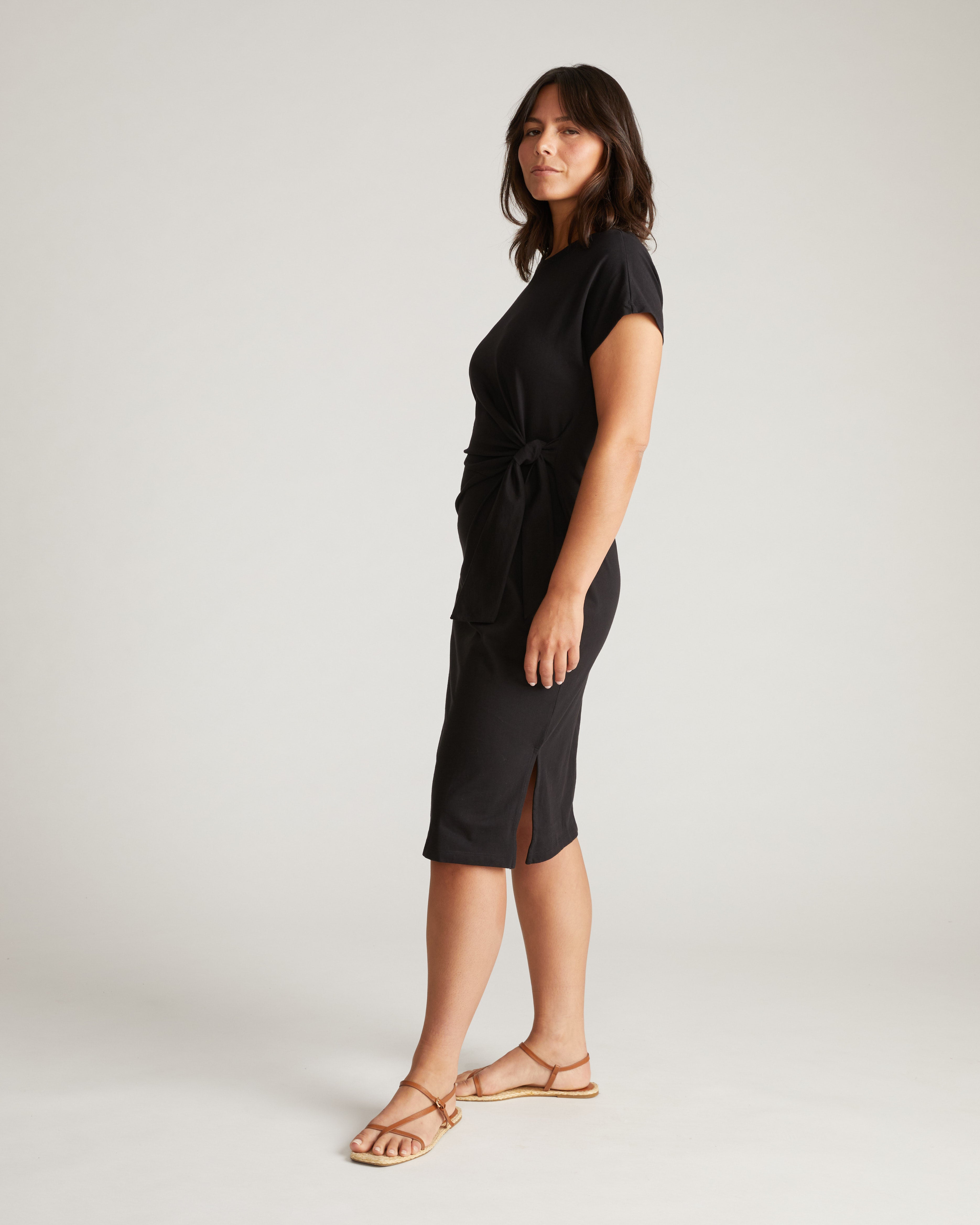 Crescent Breton Stripe Knot Dress - Solid Black