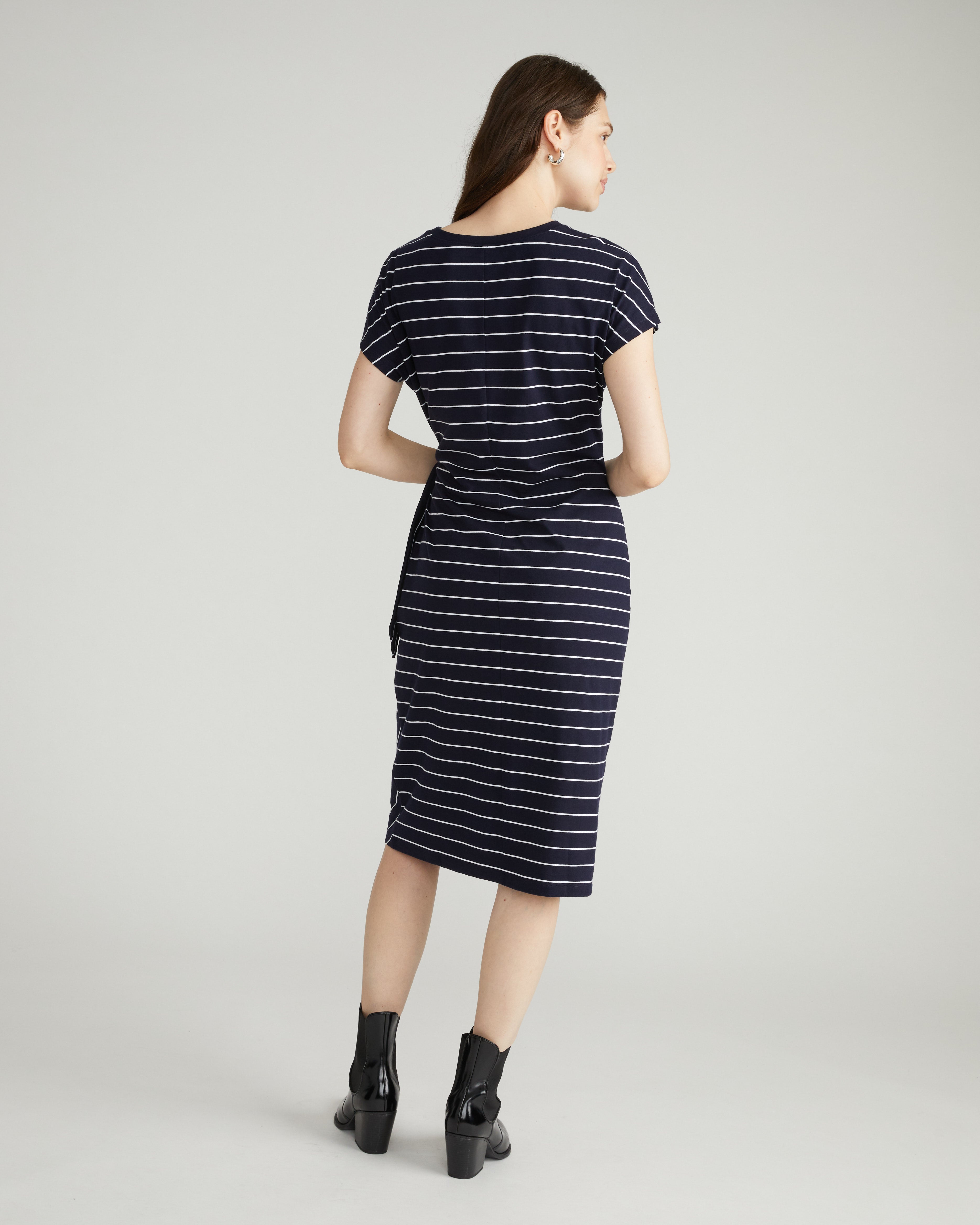 Crescent Breton Stripe Knot Dress - Navy Pinstripe