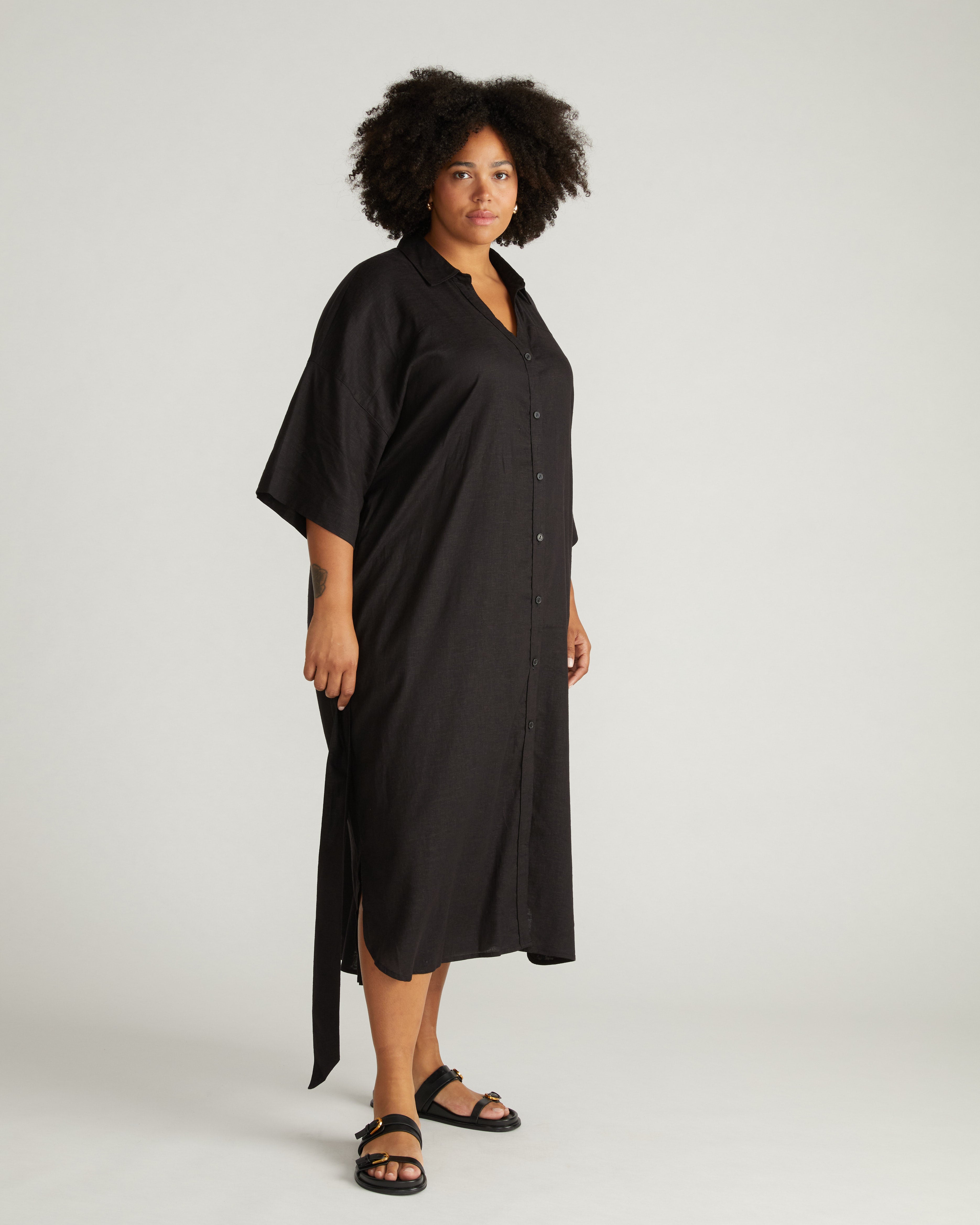 Plaza Linen Shirtdress - Black