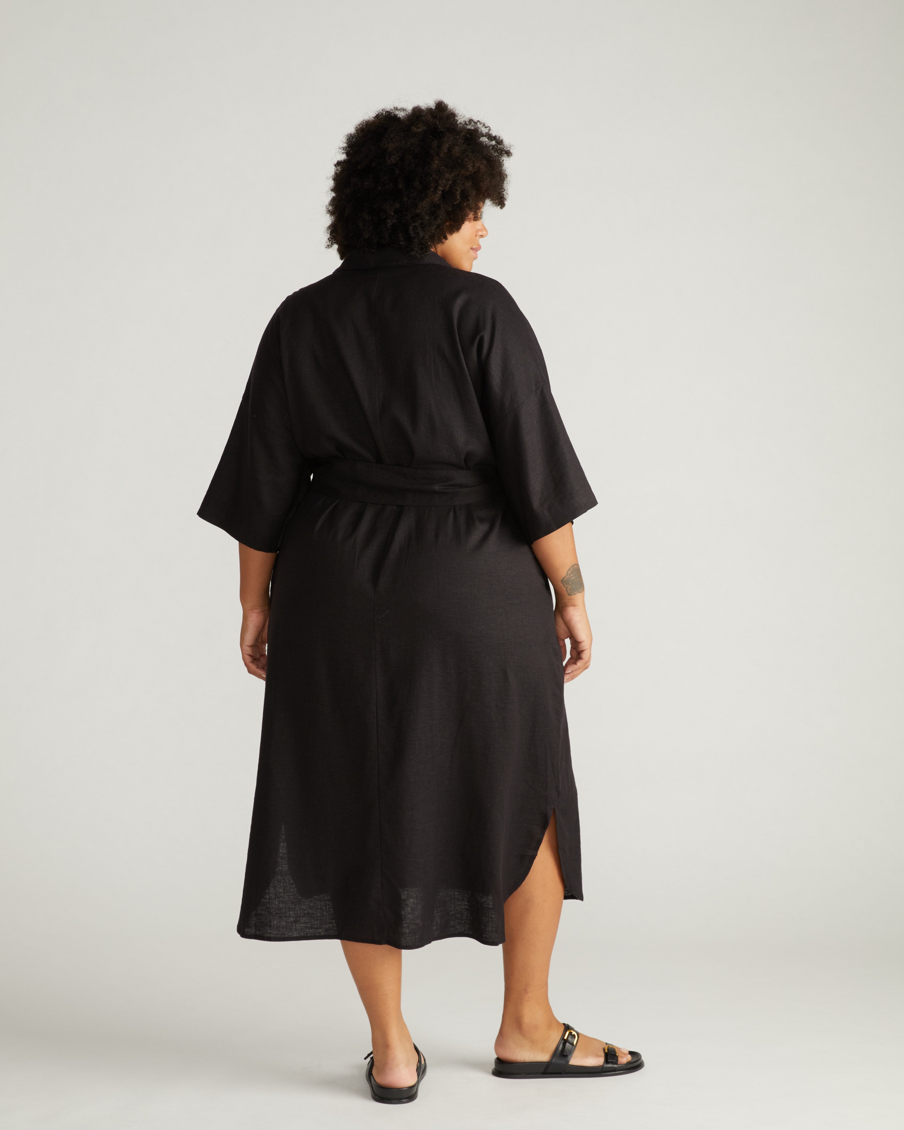 Plaza Linen Shirtdress - Black