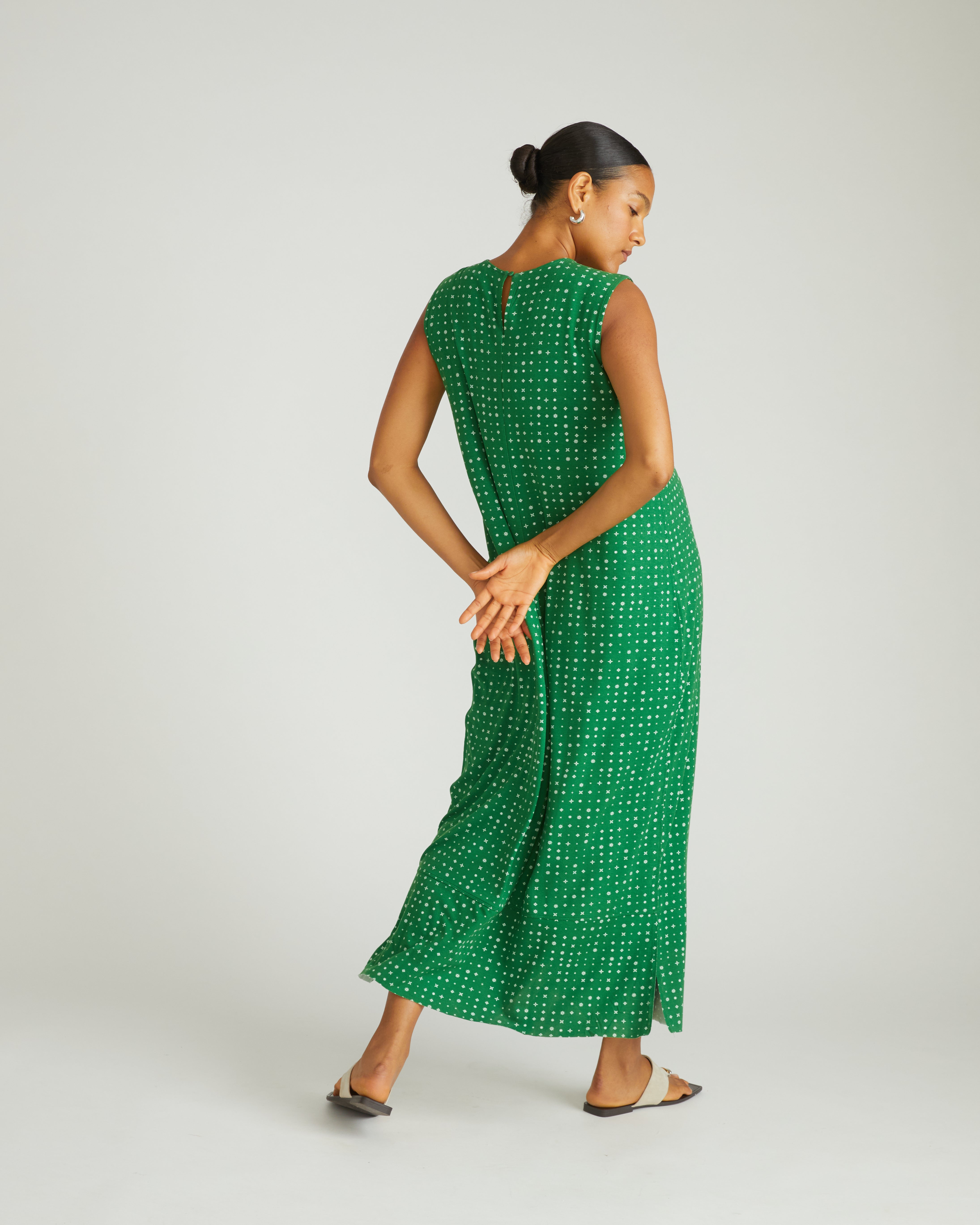 Claremont Liquid Jersey Sheath Dress - Galactic Print in Green