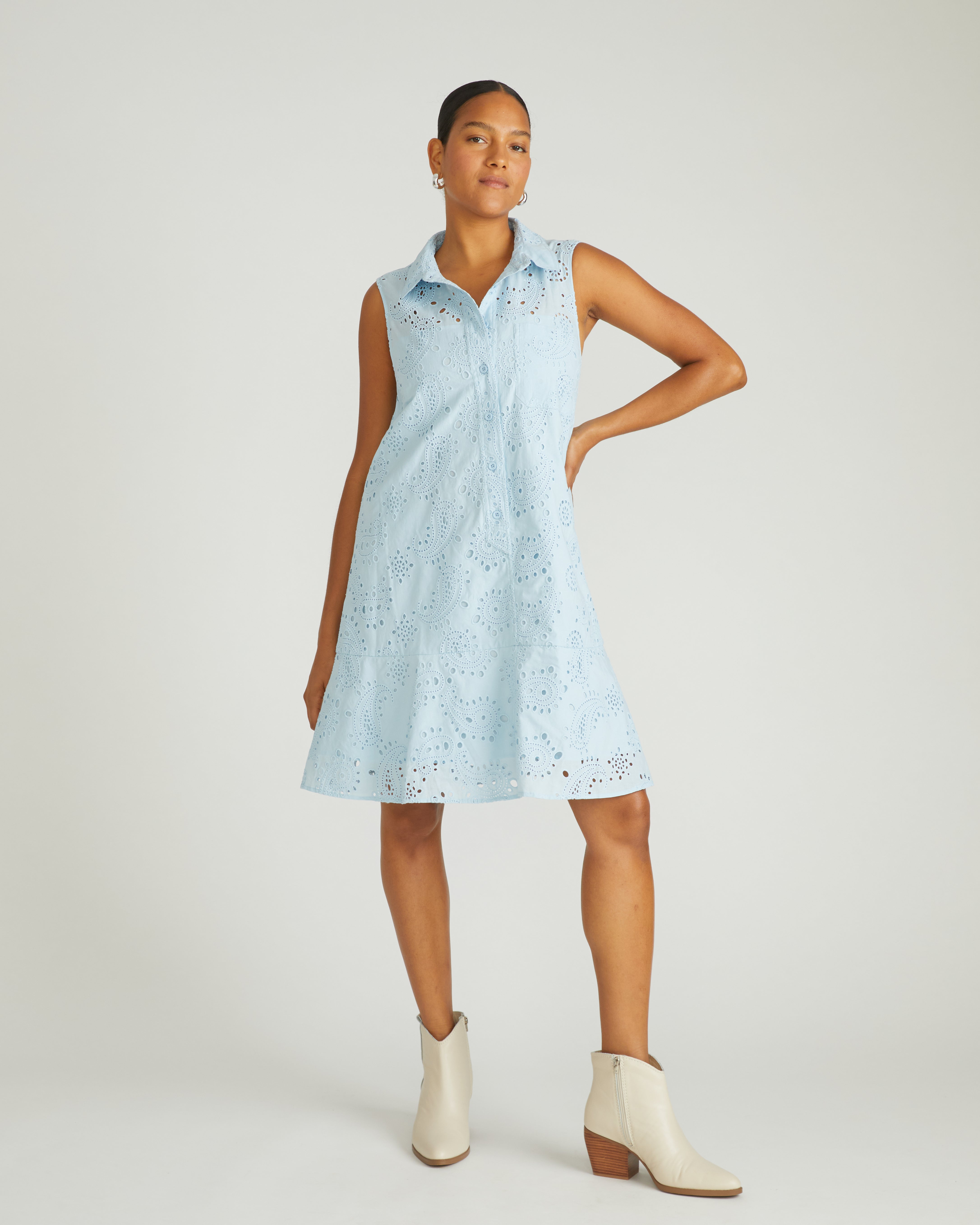 Simone Cotton Eyelet Dress - Light Blue