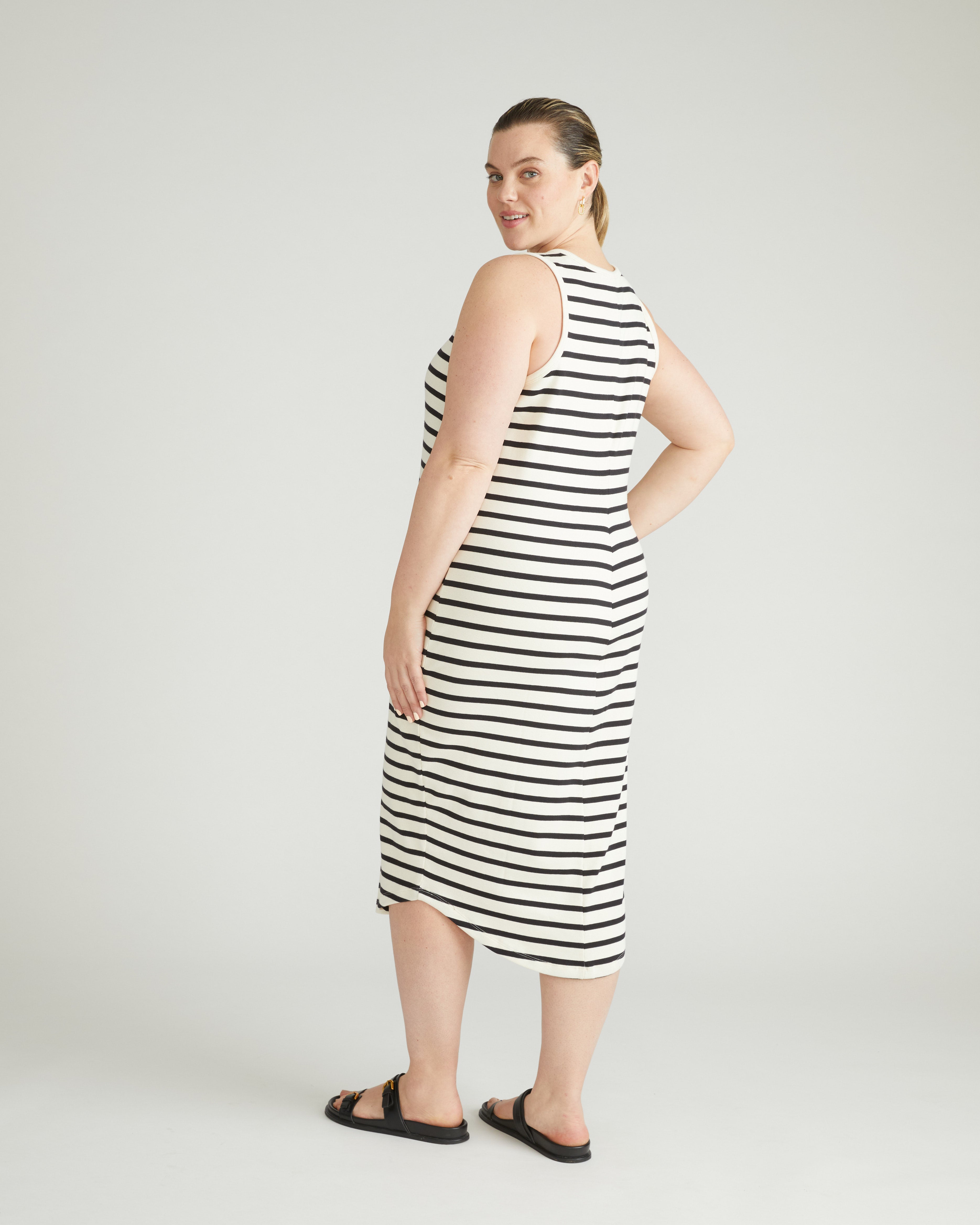 Romera Ribbed Dress - Ecru/Black Stripe